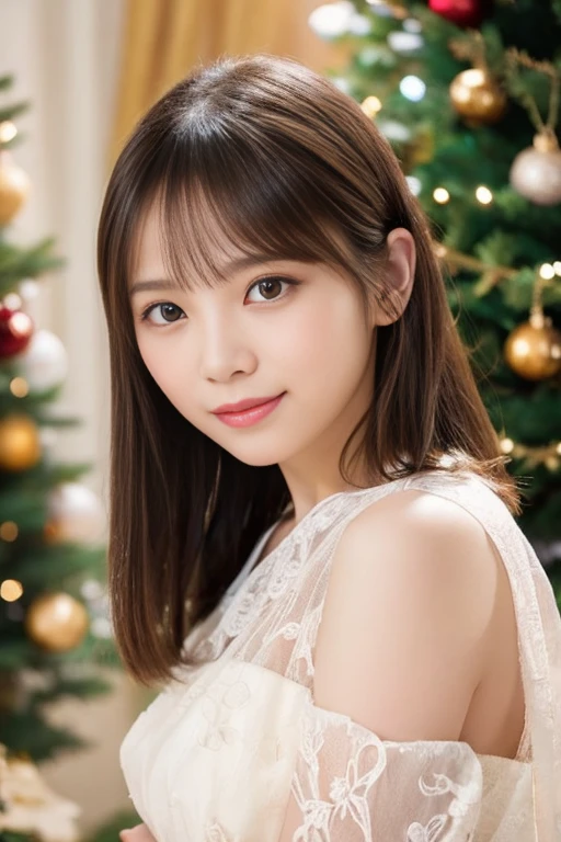 Angel, 12-year-old girl, 2 girls、holding each other、Beautiful detailed eyes, Beautiful detailed lips, long eyelashes, up style short hair、Golden hair, innocent and pure expression, Delicate features, Soft Pink Dress, surrounded by christmas trees, rays of light shining on her, Heavenly atmosphere, Oil painting style, High quality, Vibrant colors, dreamy lighting、A smile、Winter Night View