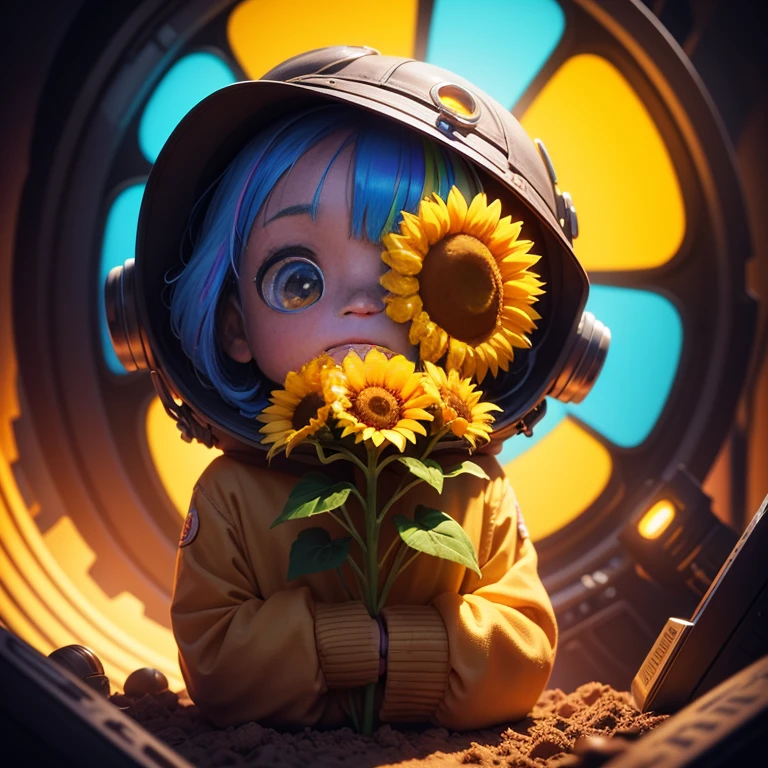 "Sunflower. in a pile of "E.T character" and "E.T character" canes, steven spielberg, cute colorful, digital painting, cute detailed digital art, hyper colorful, neon coloring, cute digital art, beeple colors, colorful hd picure, beeple and jeremiah ketner, glowing lights! digital painting, cute 3 d render"