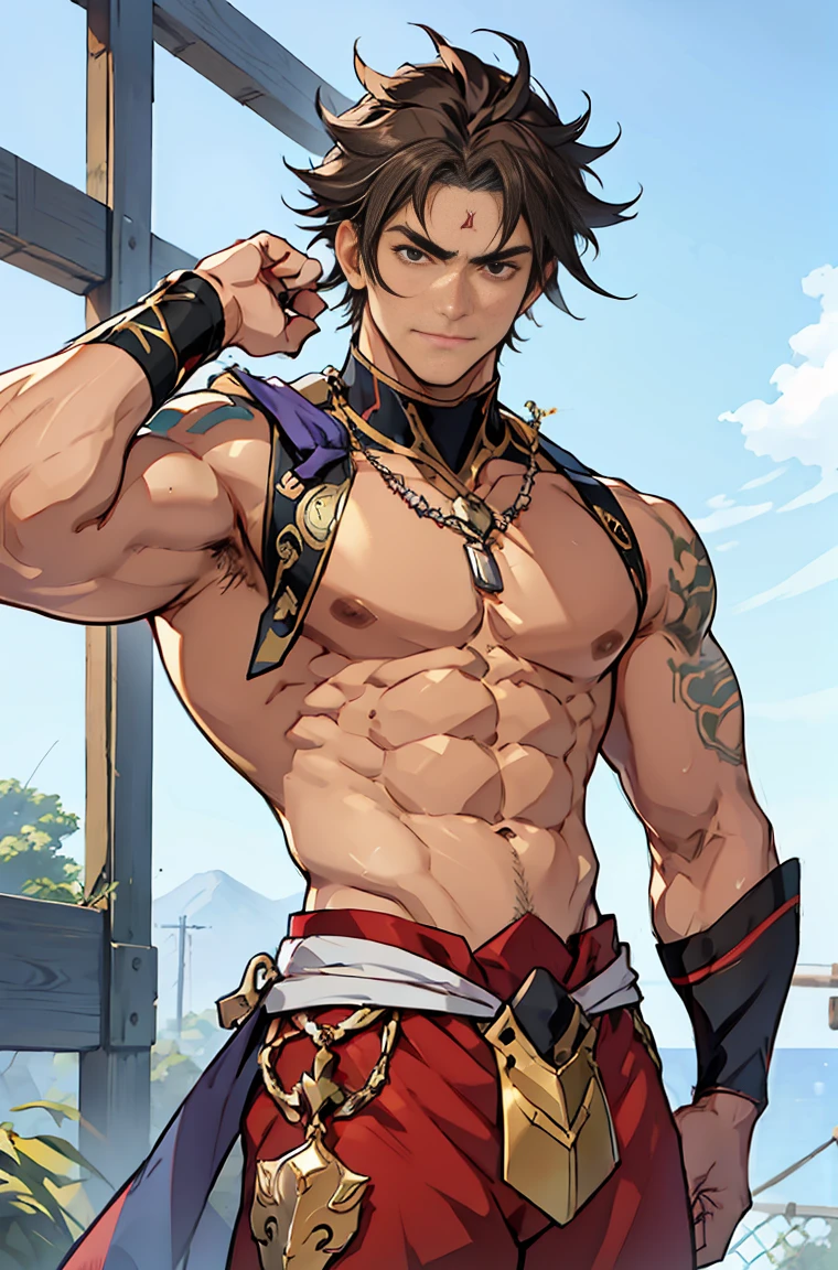 show off thick arms to the audience，closeup of arms，Shoulders exposed，Stout arms，A mais alta qualidade de imagem，Pessoas do sexo masculino，Child，1 menino，jovem e bonito，Shoun，cabelos brancos，Cabelo liso curto，Pele escura，Anime peito grande，anime wallpaper，sozinho，Foco Masculino，cuecas，Dilation of the pectoral muscles，capa vermelhirilha saliente，Fundo Urbano，Espalhe as pernas，sexy,(master part, best quality),meias brancas longaotas Red Martin，Muscle bulges on arms