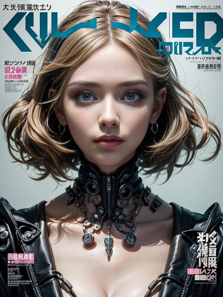 Flowing_contour biomechanical__cybernetic_airbrush___Strange__((Japanese Harajuku style Fashion_((Magazine_cover))__art_decor_Border))__porcelain_and_Platinum / Futuristic Cyberpunk woman with porcelain skin, cybernetic implants.