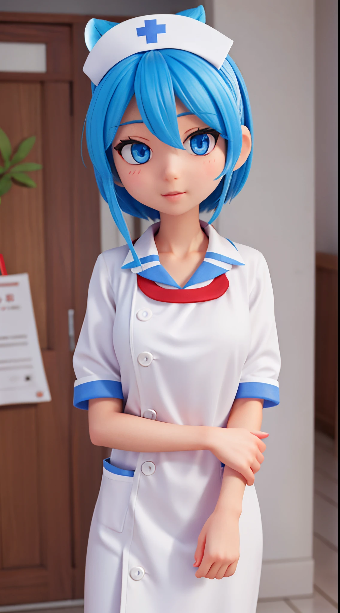 she is a cute nurse、Blue eyes
