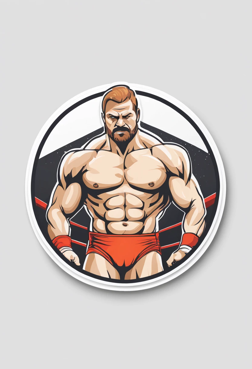 (Sticker),White background,(in circle), wrestling hero , ,, Ultra detailed, Detailed drawing, vectorised, Silhouette, 8K, professional sticker design, Flat design, Vector lines, Sticker, Full-HD