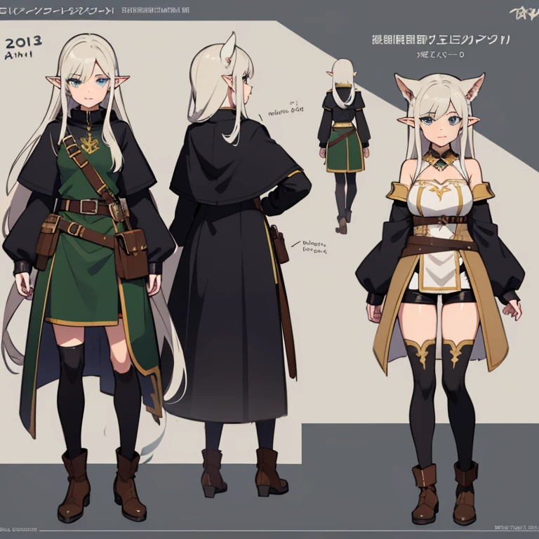 a drawing of a female elf in a shorts and elf ears, full body adoptable, archer clothes, elf ranger clothes, hunter themed attire, fullbody commission for, character design, character adoptable, outfit design, anime character reference sheet, [ character design ], full body concept, high elf character design, style of d&d ranger, full body character design, longbow, archer outfit