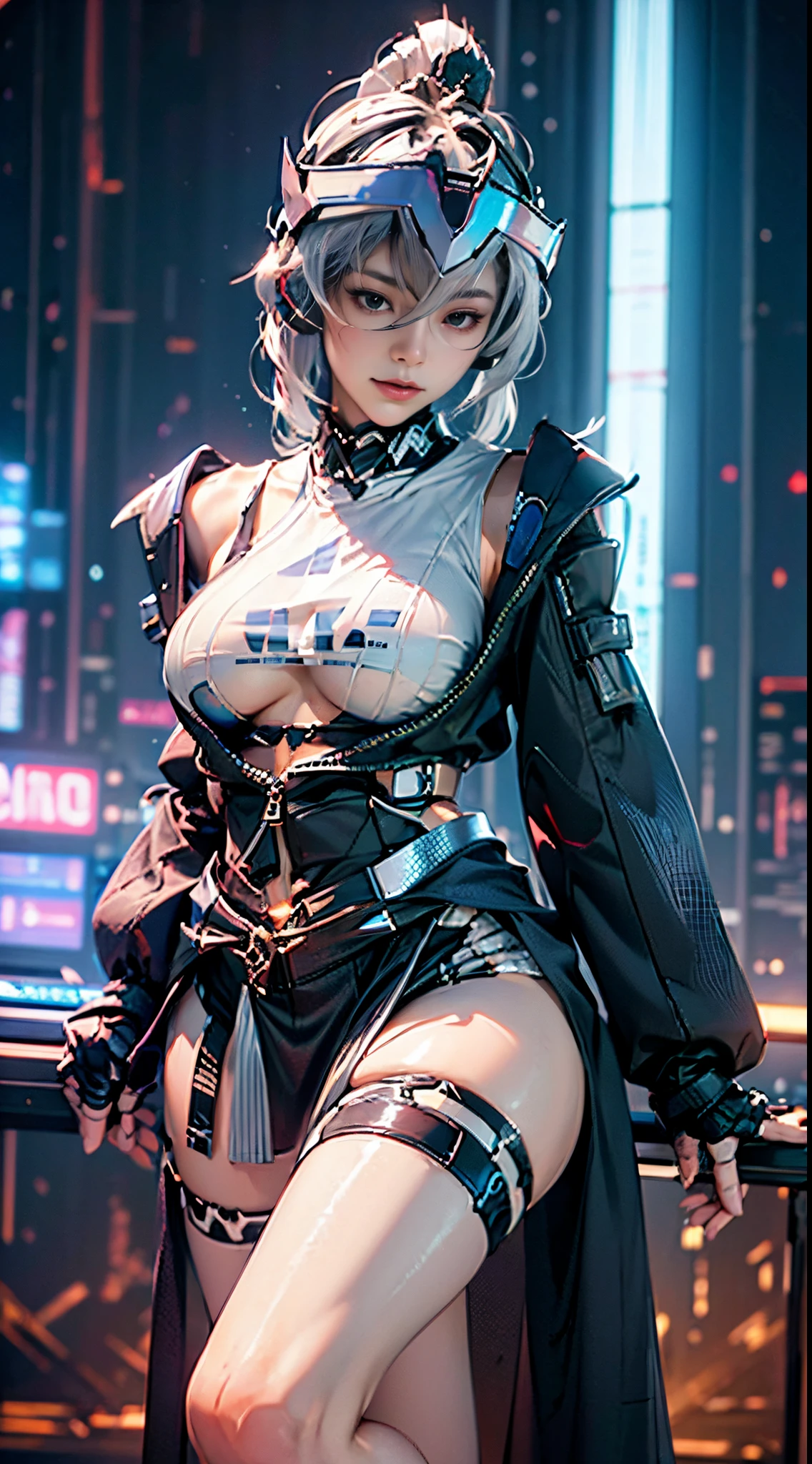 ((unreal enginee 5)), lifelike rendering, excellent, (Full Armor Body), (cloaks), (Helm), looking in camera, Stand in the studio, Beautiful face, makeup, CGI Mix, (Photorealism:1.2), Ultra-realistic UHD face, (Colossal tits), Slim waist, an hourglass figure, Half body, ((Glowing skin)), ((Shiny skin)), Realistic body, ((She has a )), ((Clean skin)), Photorealistic, Bokeh, Motion Blur, masterpiece, hight resolution, 1080p, Super Detail, Textured skin, (Sword at the waist), close up to upper body, white hip length hair, smiling beautifully , looking at viewer, drill hair