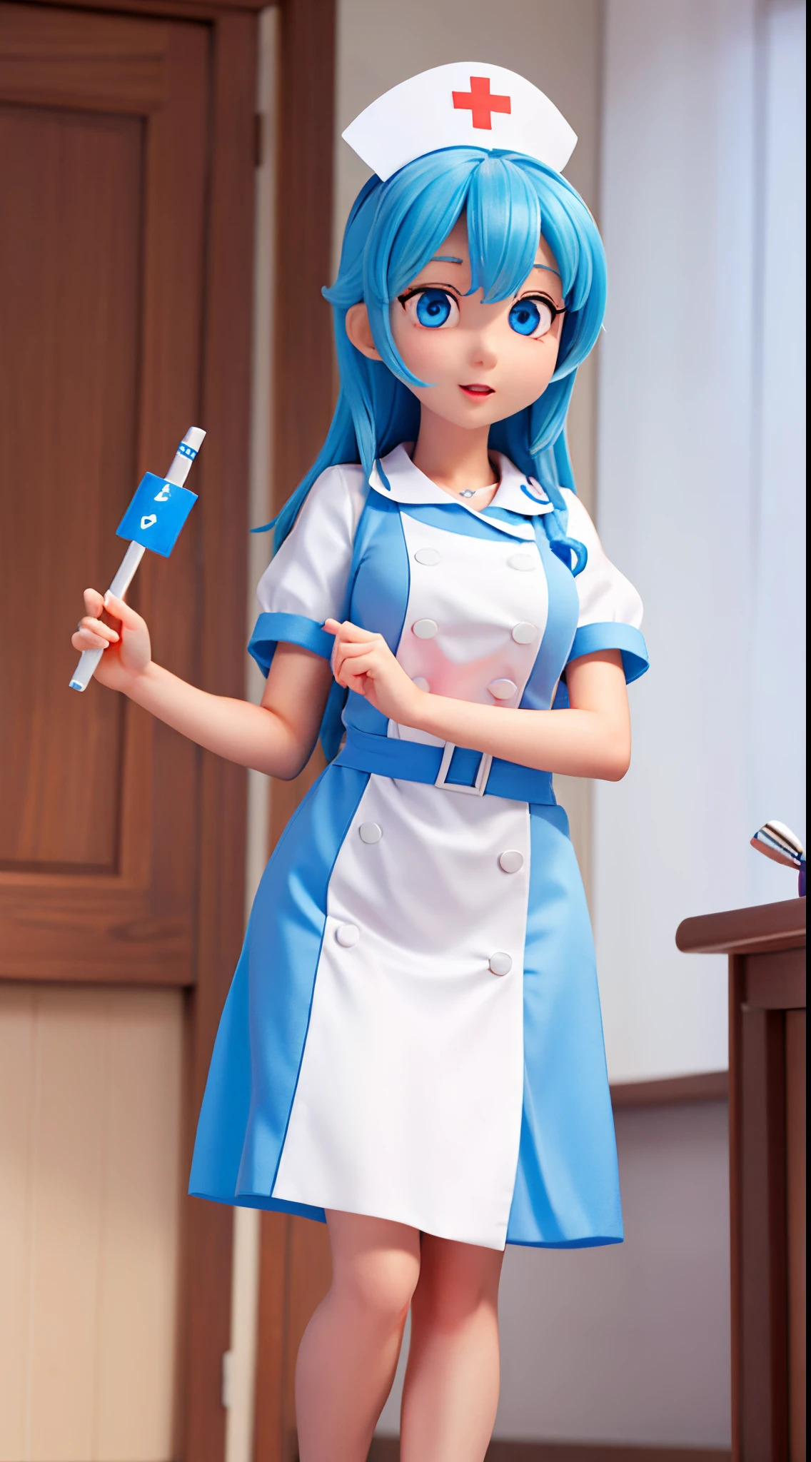 she is a cute nurse、Blue eyes