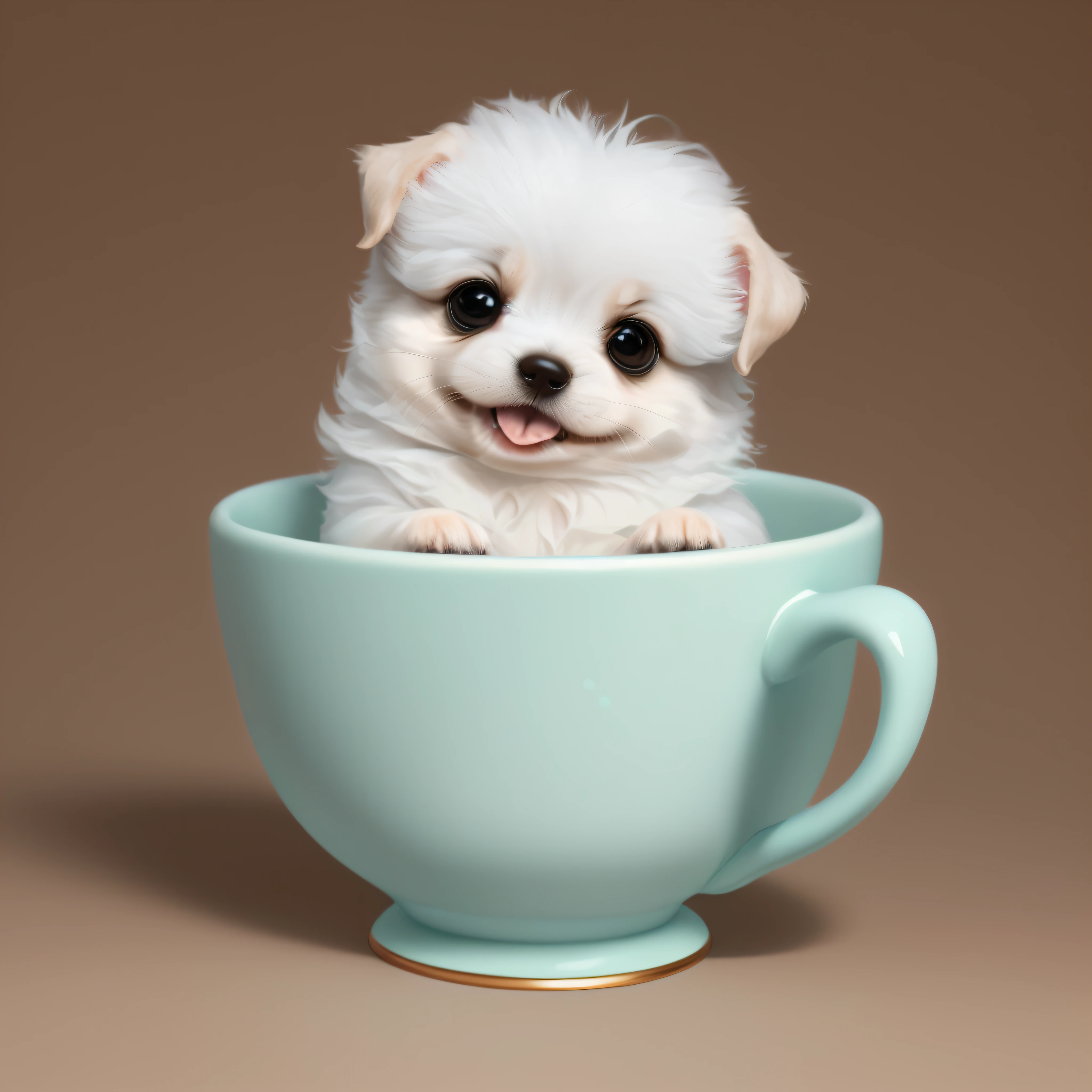 Araffe puppy sitting in a teacup with its tongue sticking out, Dog cute, animal bonito, kawaii cute dog, fofo:2, bonito 3 d render, cute adorable, arte fofa, adoravelmente fofo, stands ((drinking a cup of tea)), super adorable, painting digital adorable, fofo! c4d, cup of tea, just a cute little cot