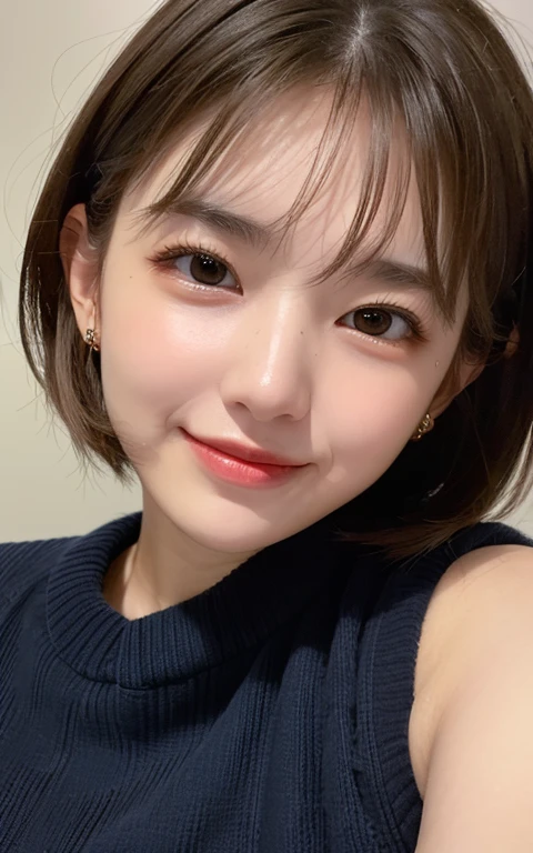 (Photo Real:1.4), (hyper realisitic:1.4), (Smooth lighting:1.05), 1 girl, (sad:1.4), Mouth slightly open, Neat and clean beauty, 22 years old, Soft lighting, Back lighting, (cheerfulness:1.2),  (Finest Real Textured Skins), Narrow-eyed, Super fine face, glowy skin, retinas, Anatomically correct, acurate, Super Detail, Textured skin, High quality, high details, Best Quality, High resolution, Short hair, Bangs, Sweaters