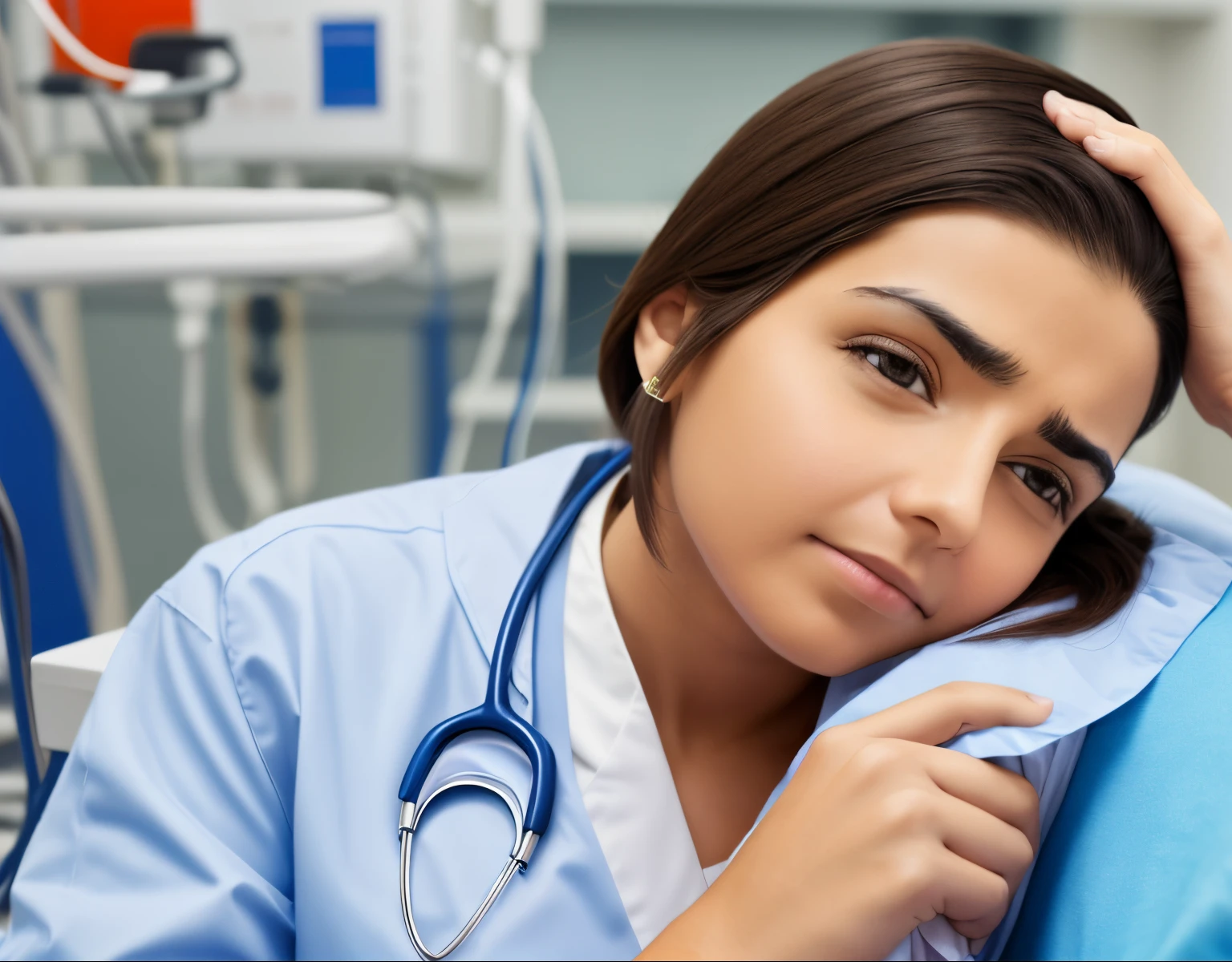 Tired doctor in hospital
