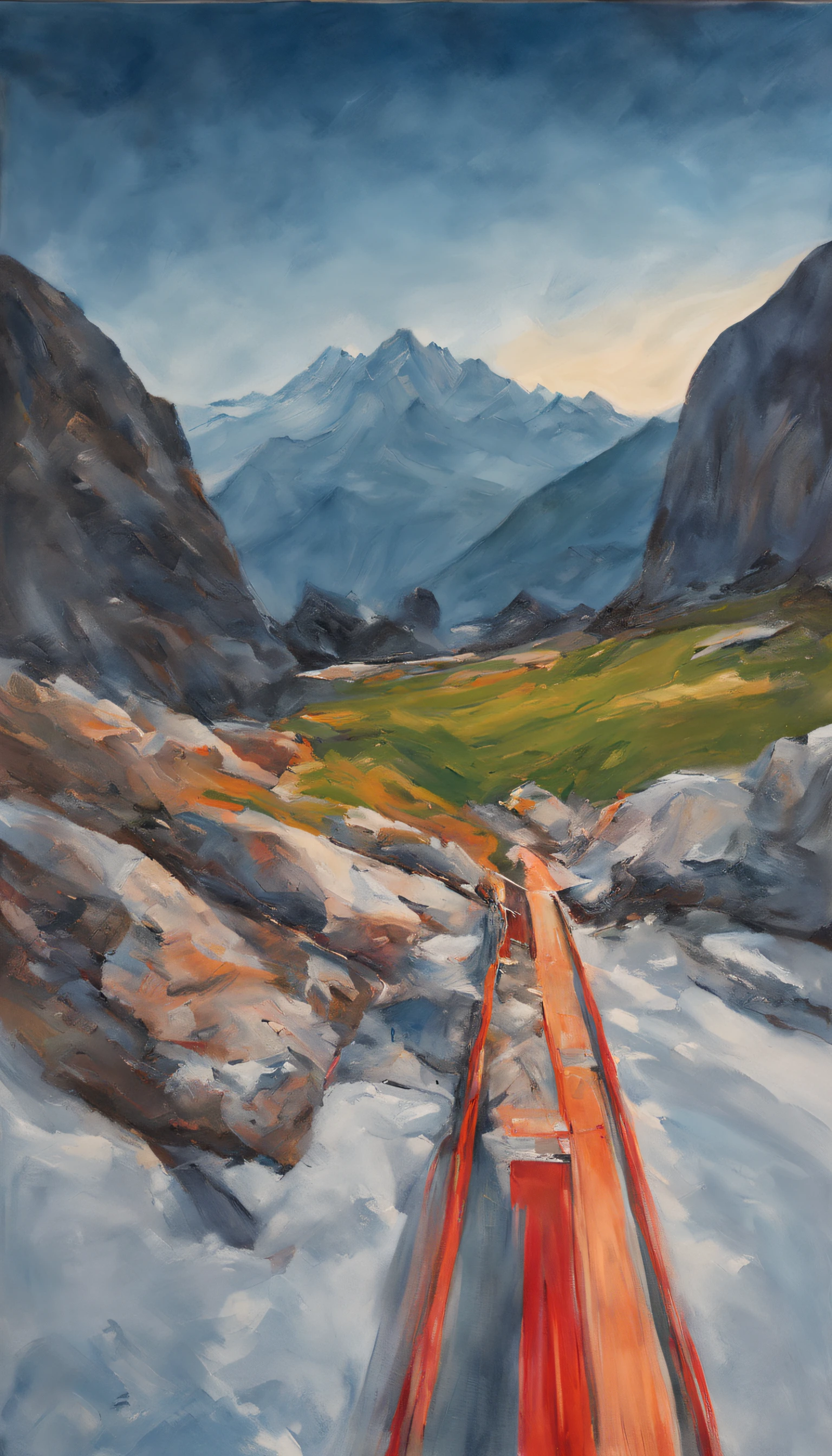 painting of mountains in Switzerland, cores vibrantes, cores vividas, highes definition, destaque na cena