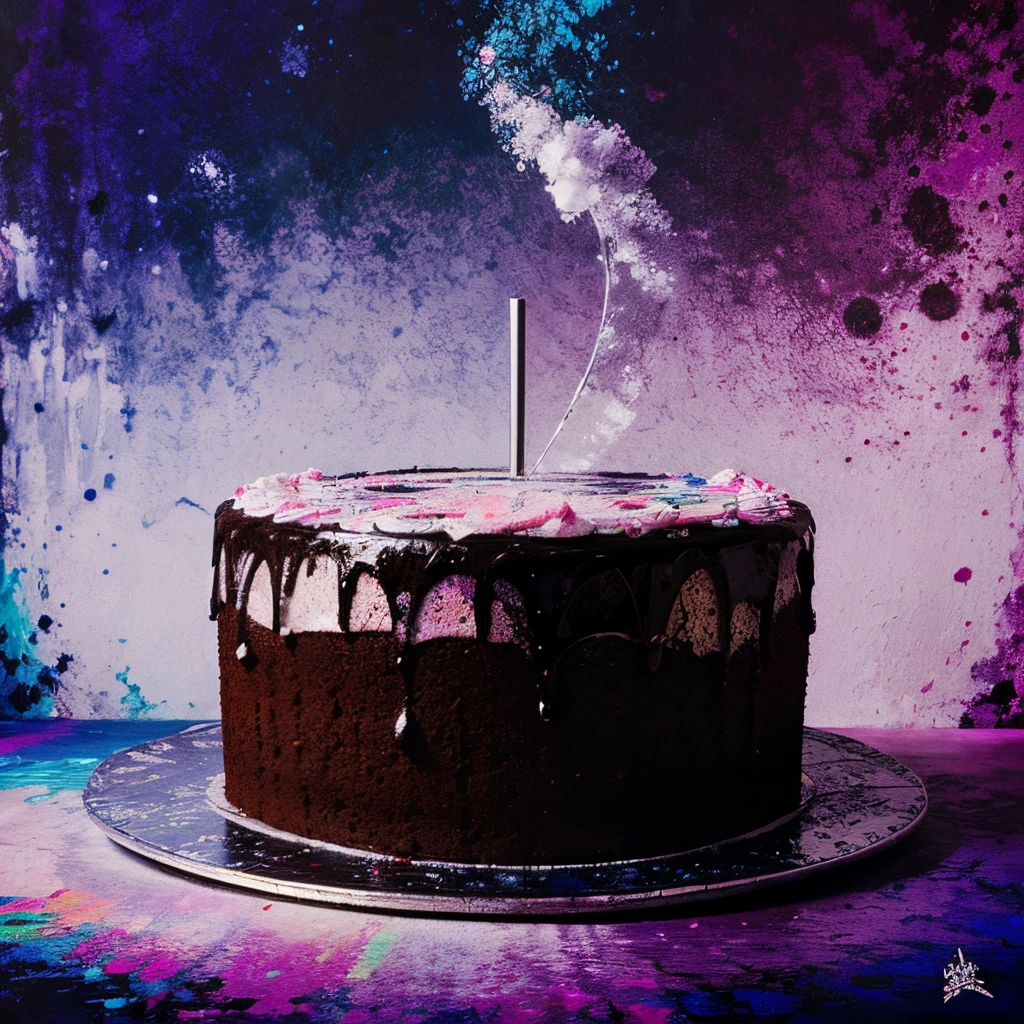Platinum cake, trippy background, modern painting