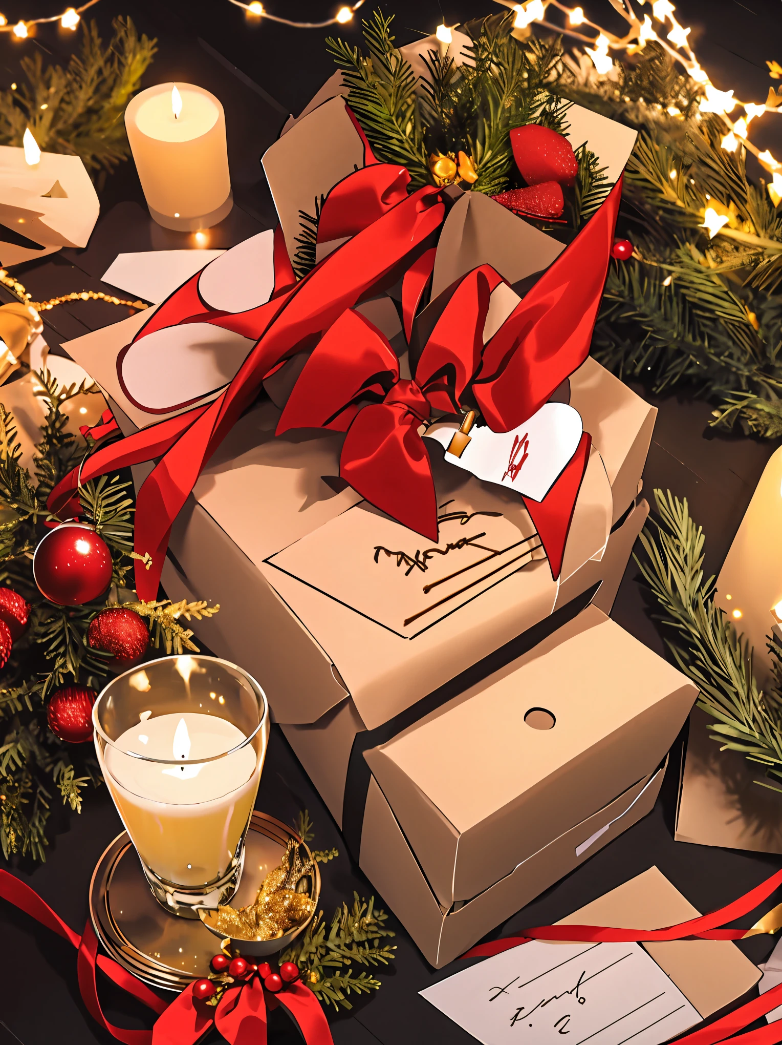 (best quality,4k,8k,highres,masterpiece:1.2),ultra-detailed,realistic,gifts,table,Christmas tree,decorations,wrapping ,bows,ribbon,presents,holiday spirit,vibrant colors,warm lighting,cozy atmosphere,toys,cards,candles,snowflakes,joyful,celebration,exquisite details,exciting surprises,shiny ornaments,sparkling tinsel,beautifully wrapped,excited children,anticipation,festive mood,magical ambiance,delightful moment,wonderful memories,family gathering,cheerful faces,Christmas magic,extravagant,abundance of presents,HDR,UHD,studio lighting,ultra-fine painting,sharp focus,physically-based rendering,professional,vivid colors,bokeh.