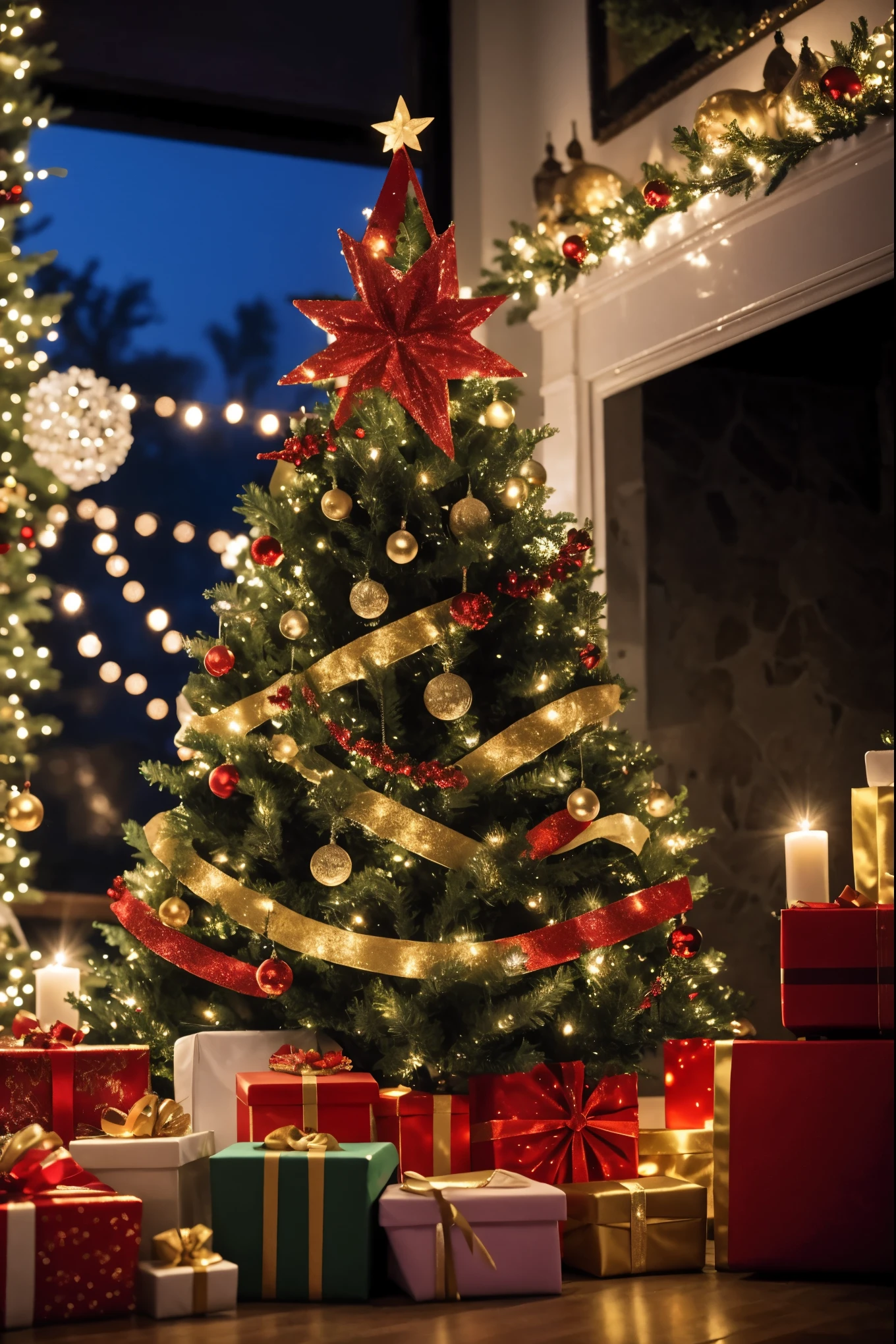 (best quality,4k,8k,highres,masterpiece:1.2),ultra-detailed,realistic,gifts,table,Christmas tree,decorations,wrapping ,bows,ribbon,presents,holiday spirit,vibrant colors,warm lighting,cozy atmosphere,toys,cards,candles,snowflakes,joyful,celebration,exquisite details,exciting surprises,shiny ornaments,sparkling tinsel,beautifully wrapped,excited children,anticipation,festive mood,magical ambiance,delightful moment,wonderful memories,family gathering,cheerful faces,Christmas magic,extravagant,abundance of presents,HDR,UHD,studio lighting,ultra-fine painting,sharp focus,physically-based rendering,professional,vivid colors,bokeh.