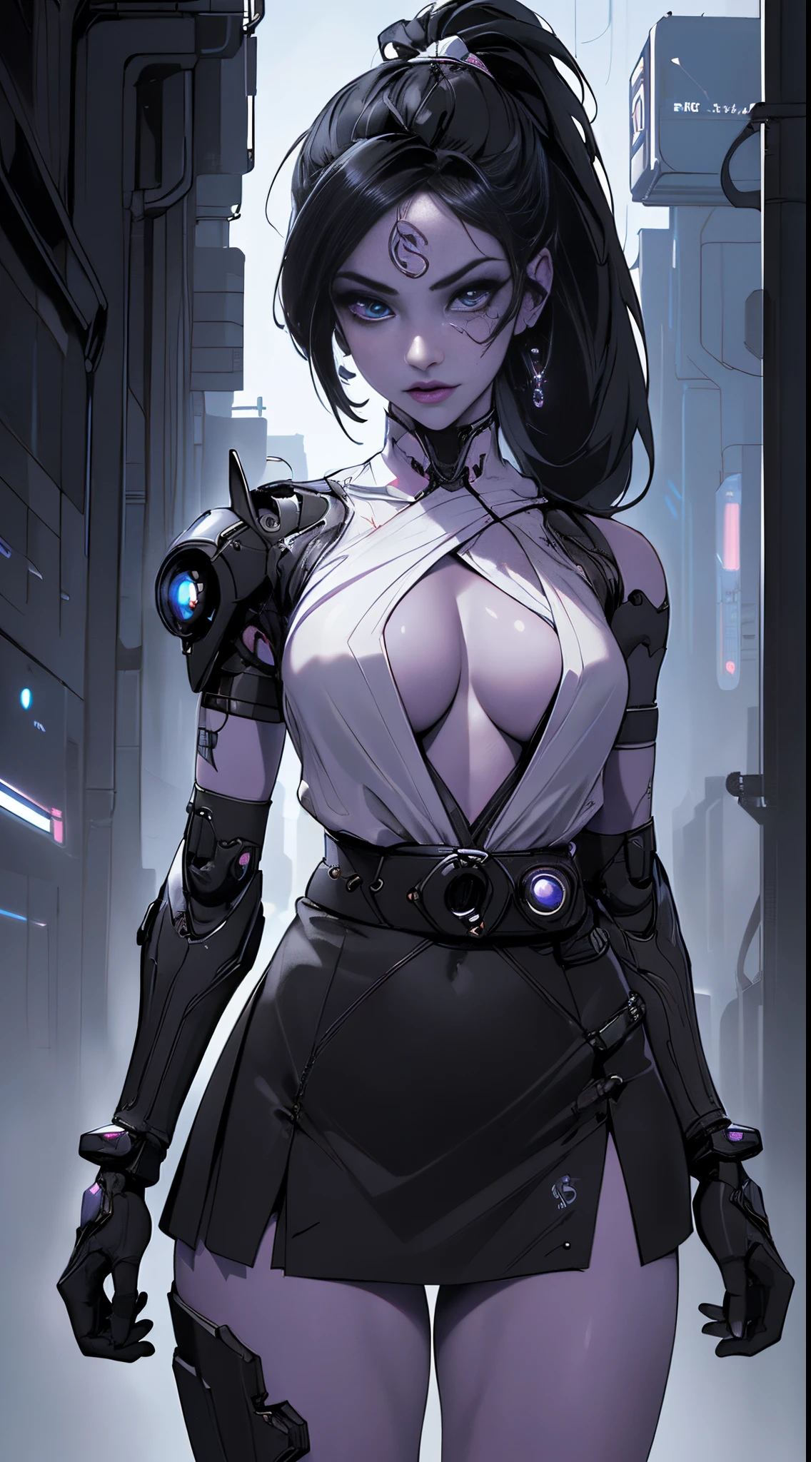 Ariana Grande cyborg, Cibersamurái, desnudo, Cabello largo, ojos azules, cabello negro, pechos grandes, escote, muslos anchos, Science-Fiction, ciborg:1.4, cyberpunk,( fondo negro brilla: 1.25),More detailed 8K.motor irreal:1.4,UHD,La mejor calidad:1.4, fotorrealista:1.4, textura de la piel:1.4, obra maestra:1.8,obra-prima, mejor calidad,objeto Objeto], (detailed face features:1.3),(Ojos sutiles y hermosos :1.1),(Perfect anatomy),lingerie sexy pink,(Cybersamurai white:1.4),(fondo ciudad Tokio cyberpunkAI colors:1.4) ,(convexo Dedos detallados), (  cyborg),(Pieza maestra:1.2), (mejor calidad:1.2),(Pieza maestra:1.2), (mejor calidad:1.2),(miniskirt ciborg:1.4), (panties ciborg)