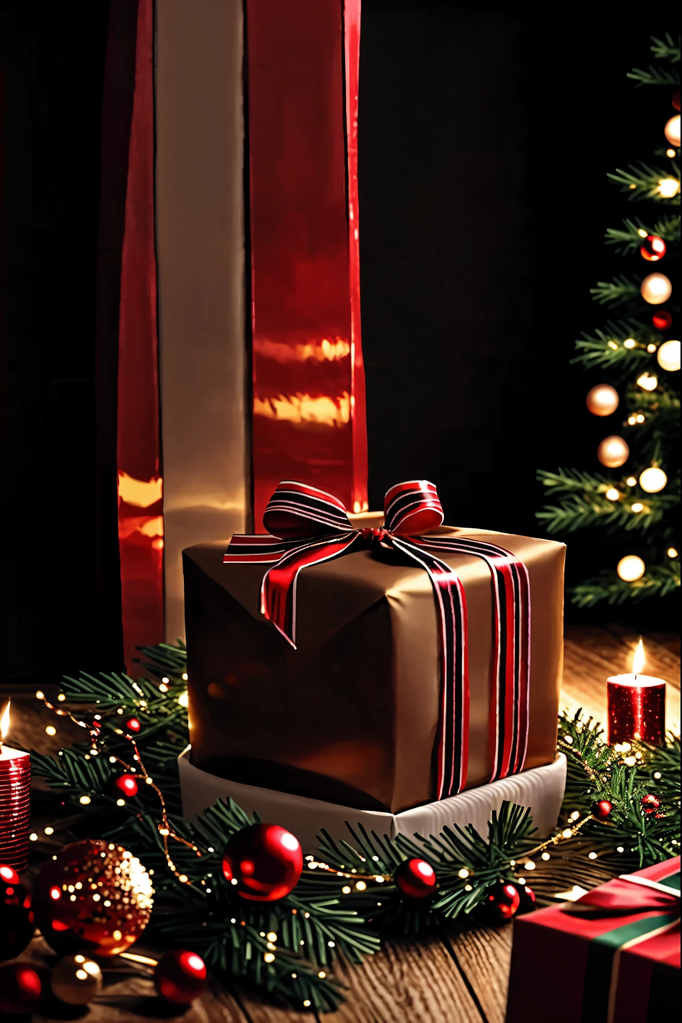 (best quality,4k,8k,highres,masterpiece:1.2),ultra-detailed,realistic,gifts,table,Christmas tree,decorations,wrapping ,bows,ribbon,presents,holiday spirit,vibrant colors,warm lighting,cozy atmosphere,toys,cards,candles,snowflakes,joyful,celebration,exquisite details,exciting surprises,shiny ornaments,sparkling tinsel,beautifully wrapped,excited children,anticipation,festive mood,magical ambiance,delightful moment,wonderful memories,family gathering,cheerful faces,Christmas magic,extravagant,abundance of presents,HDR,UHD,studio lighting,ultra-fine painting,sharp focus,physically-based rendering,professional,vivid colors,bokeh.