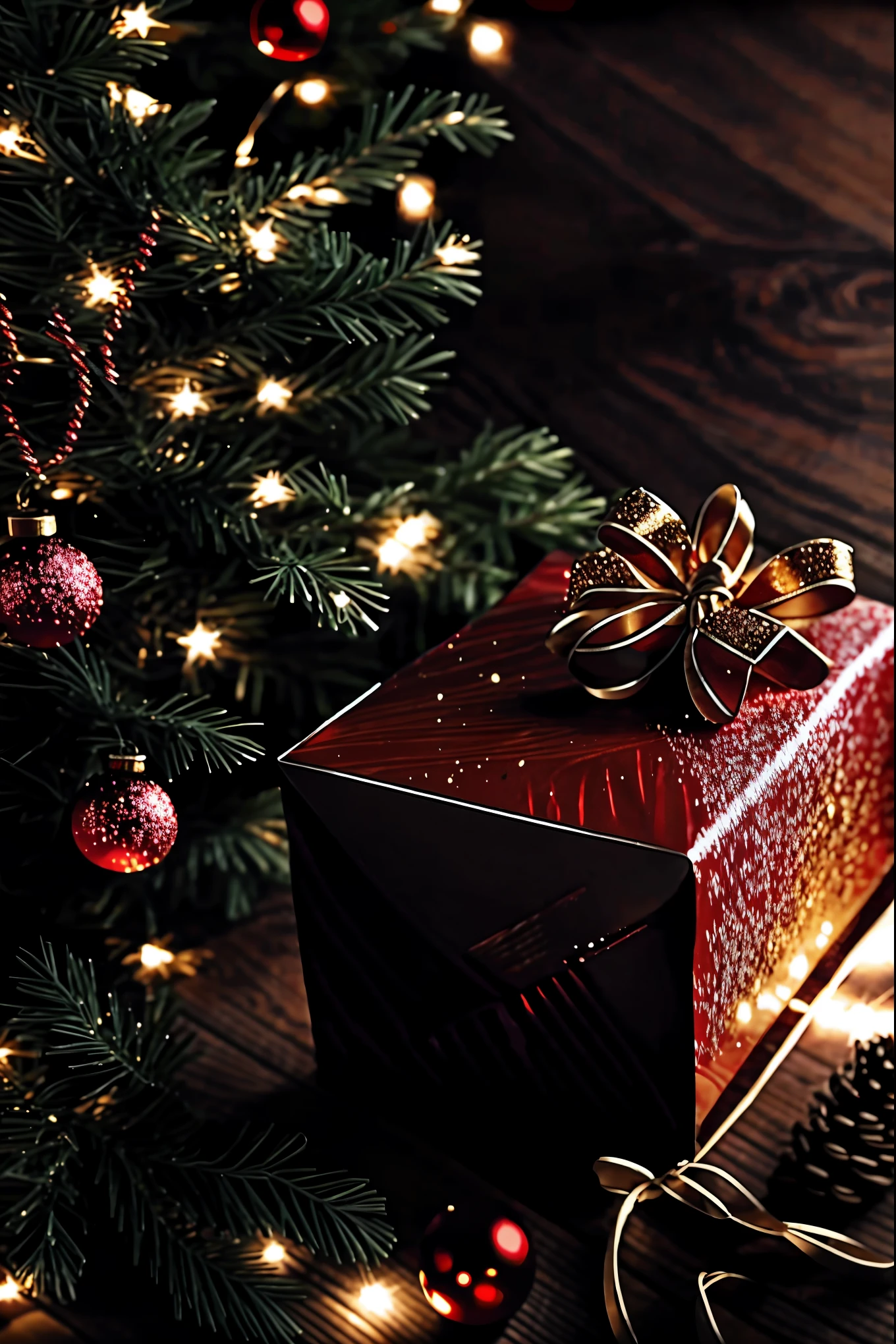(best quality,4k,8k,highres,masterpiece:1.2),ultra-detailed,realistic,gifts,table,Christmas tree,decorations,wrapping ,bows,ribbon,presents,holiday spirit,vibrant colors,warm lighting,cozy atmosphere,toys,cards,candles,snowflakes,joyful,celebration,exquisite details,exciting surprises,shiny ornaments,sparkling tinsel,beautifully wrapped,excited children,anticipation,festive mood,magical ambiance,delightful moment,wonderful memories,family gathering,cheerful faces,Christmas magic,extravagant,abundance of presents,HDR,UHD,studio lighting,ultra-fine painting,sharp focus,physically-based rendering,professional,vivid colors,bokeh.