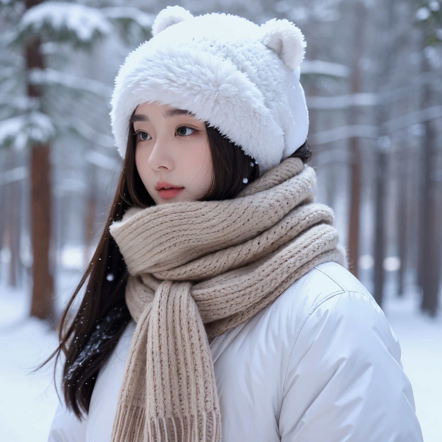 femele,Only bear scarf,Snow-whiteskin