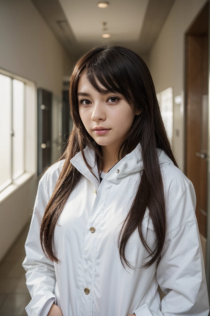anime girl with long hair and white coat standing in a hallway, girls frontline style, from girls frontline, from arknights, portrait anime space cadet girl, cute anime girl, anime visual of a cute girl, silver hair girl, an anime girl, anime mecha aesthetic, anime aesthetic, beautiful anime portrait, portrait anime girl, pretty anime girl, beautiful anime girl