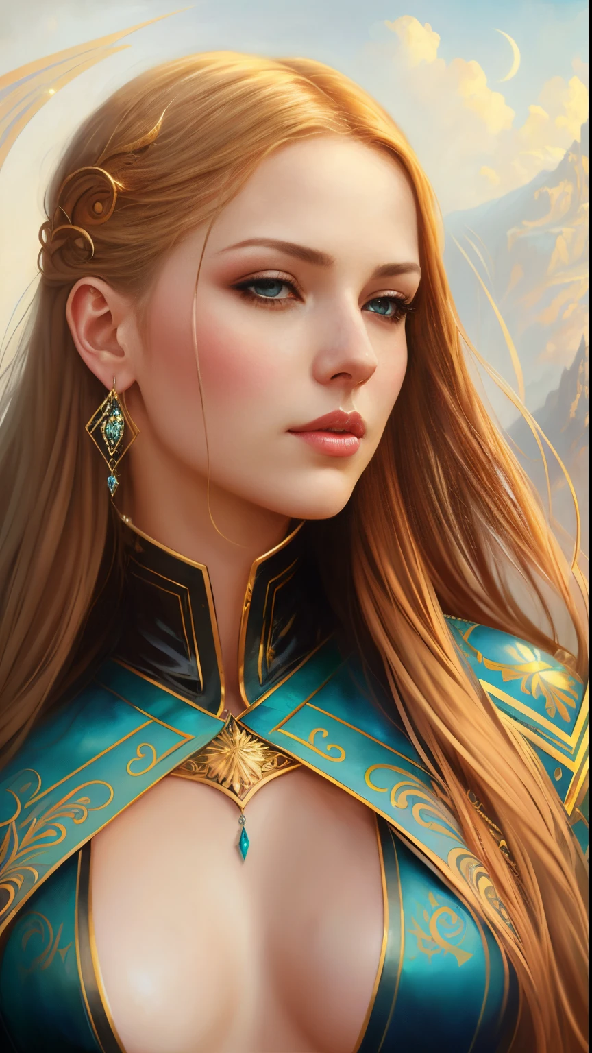 photograph of a woman with long hair and blue eyes in a field, there's a dragon in the sky, beautiful fantasy art portrait, fantasy art portrait, fantasy portrait art, beautiful fantasy portrait, fantasy portrait, gorgeous digital painting, beautiful digital painting, Detailed matte fantasy portrait, beautiful digital illustration, in the art style of bowater, Fantasy genre portrait, karol bak uhd, beautiful digital artwork
