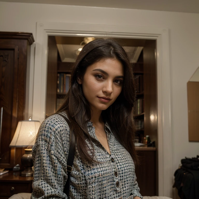 (Best quality, Ultra-detailed, Masterpiece:1.5), Photorealistic photograph of a beautiful pakistani woman, flawless, highly detailed face (Highly Detailed Skin) with soft, luminous skin. Her long hair should be naturally brown and stylishly arranged. (Perfect Eyes:1.2). high-quality film grain photography (ISO 400, 30mm lens RAW f1.8 aperture. high budget, ultra resolution, fashionable outfit, unique style, expressive eyes and vibrant smile, confident and charismatic, captivating and enigmatic presence, dress flows gracefully, fabric has a beautiful texture, with intricate patterns and exquisite craftsmanship.