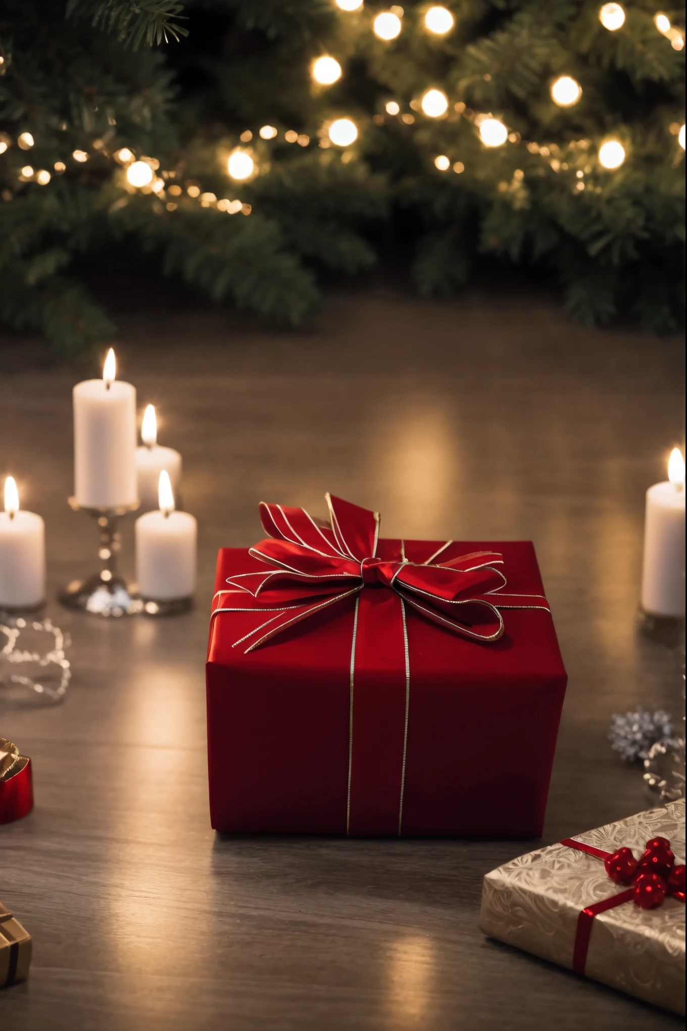 (best quality,4k,8k,highres,masterpiece:1.2),ultra-detailed,realistic,gifts,table,Christmas tree,decorations,wrapping ,bows,ribbon,presents,holiday spirit,vibrant colors,warm lighting,cozy atmosphere,toys,cards,candles,snowflakes,joyful,celebration,exquisite details,exciting surprises,shiny ornaments,sparkling tinsel,beautifully wrapped,excited children,anticipation,festive mood,magical ambiance,delightful moment,wonderful memories,family gathering,cheerful faces,Christmas magic,extravagant,abundance of presents,HDR,UHD,studio lighting,ultra-fine painting,sharp focus,physically-based rendering,professional,vivid colors,bokeh.