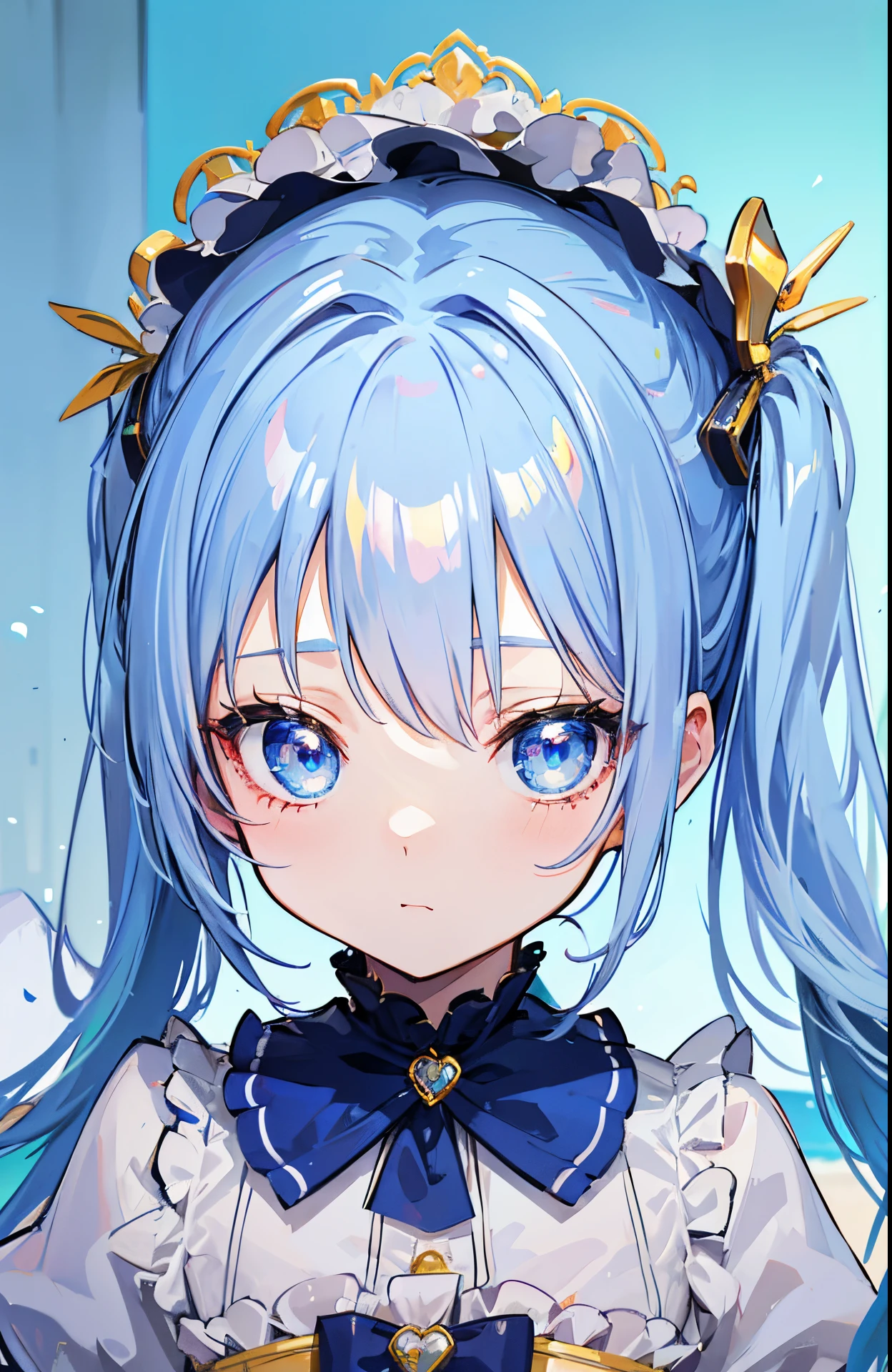 careless，Spectacle lady，Cute little lolita with light blue twin tails，Little cute，Moe girl，Soft cute，Dumb cute，Blue-gold pupils，Golden decoration