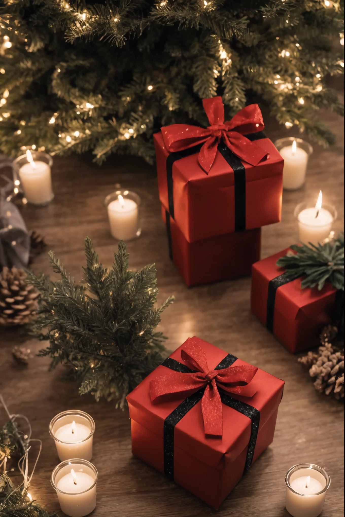 (best quality,4k,8k,highres,masterpiece:1.2),ultra-detailed,realistic,gifts,table,Christmas tree,decorations,wrapping ,bows,ribbon,presents,holiday spirit,vibrant colors,warm lighting,cozy atmosphere,toys,cards,candles,snowflakes,joyful,celebration,exquisite details,exciting surprises,shiny ornaments,sparkling tinsel,beautifully wrapped,excited children,anticipation,festive mood,magical ambiance,delightful moment,wonderful memories,family gathering,cheerful faces,Christmas magic,extravagant,abundance of presents,HDR,UHD,studio lighting,ultra-fine painting,sharp focus,physically-based rendering,professional,vivid colors,bokeh.