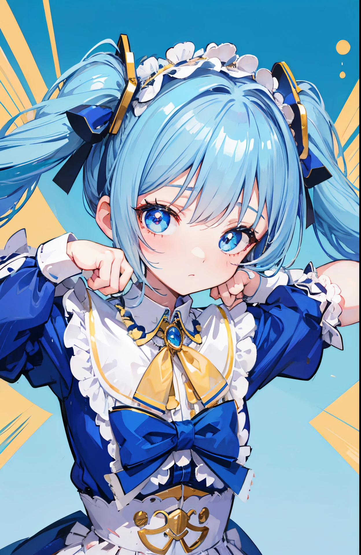 careless，Spectacle lady，Cute little lolita with light blue twin tails，Little cute，Moe girl，Soft cute，Dumb cute，Blue-gold pupils，Golden decoration