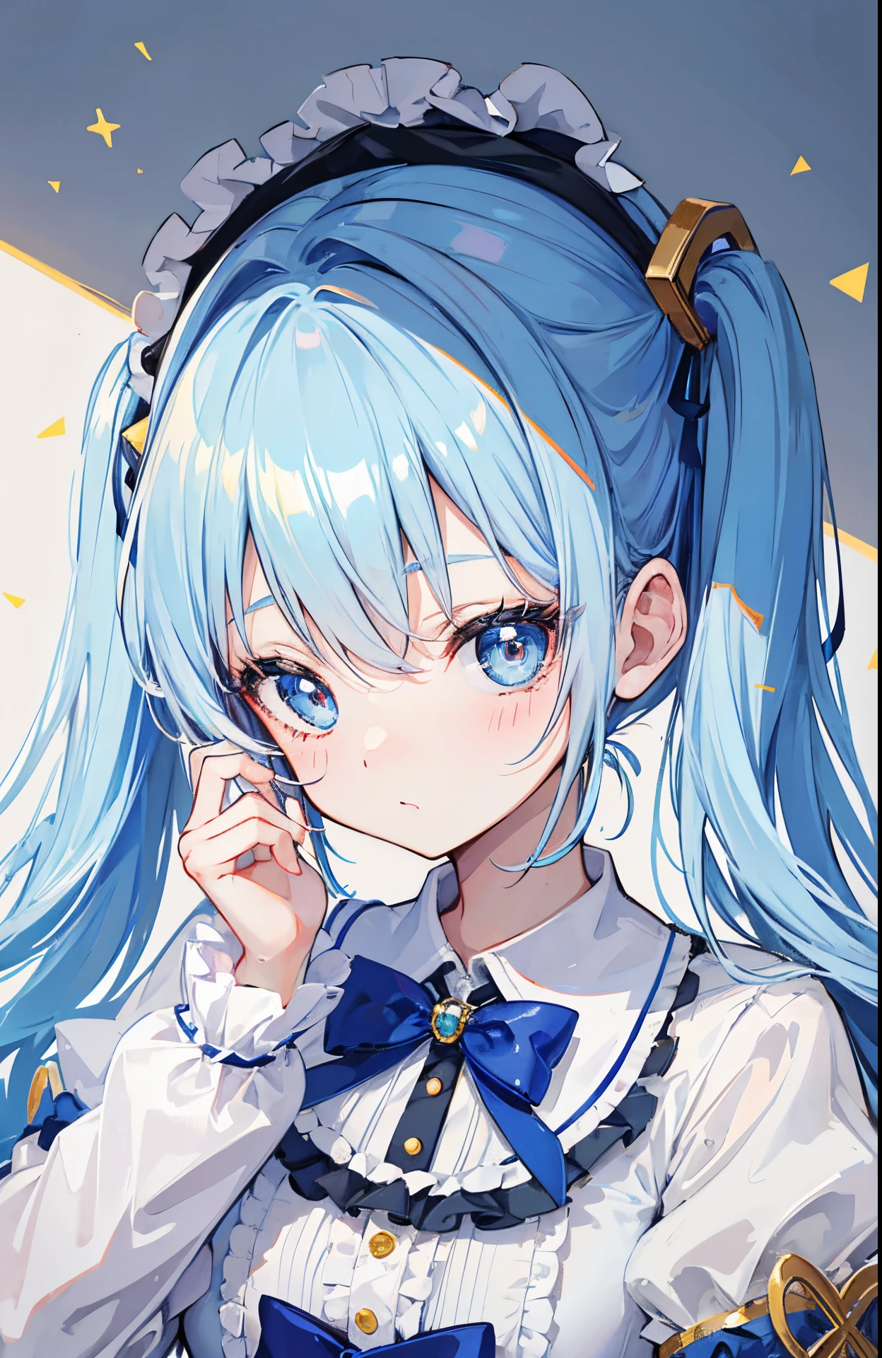 careless,Spectacle lady,Cute little lolita with light blue twin tails,Little cute,Moe girl,Soft cute,Dumb cute,Blue-gold pupils,Golden decoration