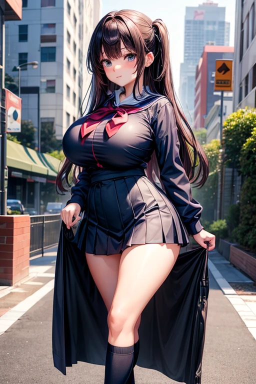 4k high resolution, anime young girl, hentai, school uniform, big boobs, tight clothes, boobs bulging out of school uniform clothes, big thighs, sexy, age anime girl