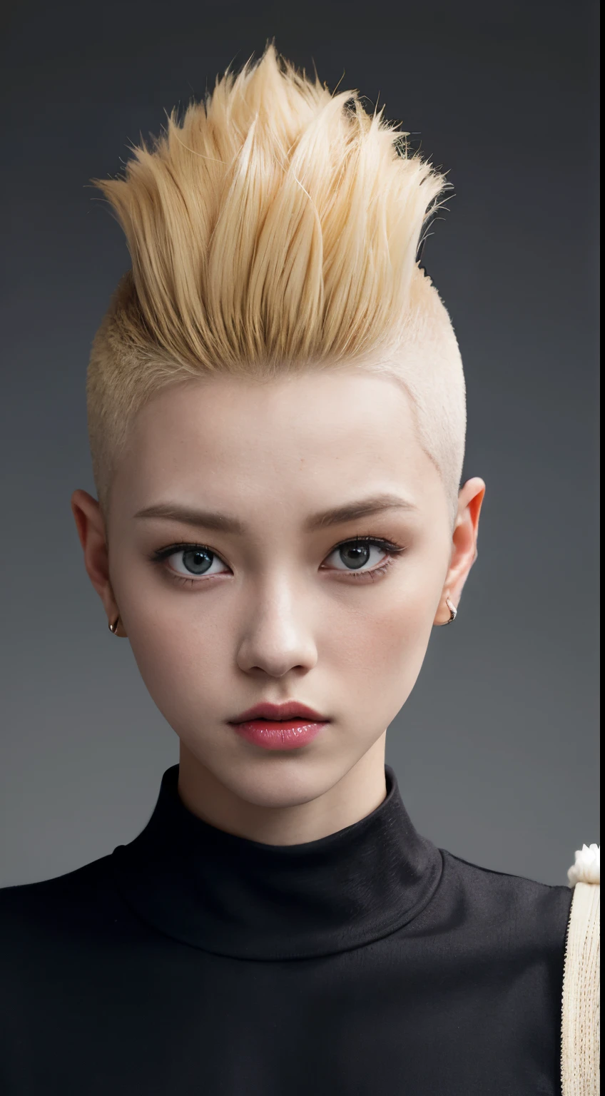 a 20 yo woman、a blond、(hi-top fade:1.3)、female soldier、dark themed、Muted Tones、Subdued Color、highly contrast、(natural skin textures、Hyper-Realism、Soft light、sharp)