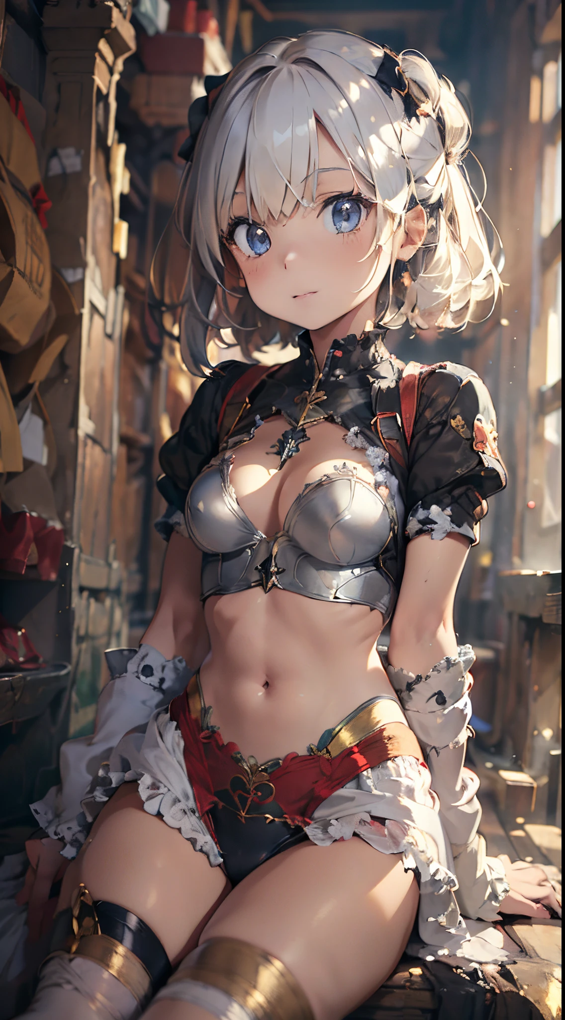 (The highest image quality, master piece:1.2), (Ultra Definition Illustration), (very cute ***********:1.3), (1 girl:1.2), Solo, short blond hair, gorgeous red bikini armor, rpgroyal,