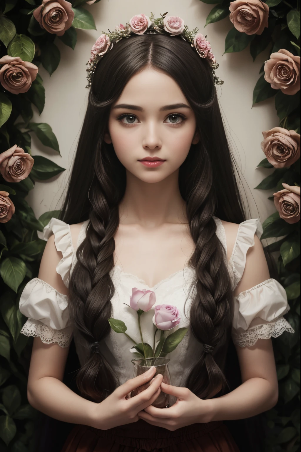 tea Room, Pencils, lechuza blanca, pinta ouroboros en la pared, humo esmeralda, malaquita, oro y marfil, planeta imaginario, Beautiful girl, ojos verdes grandes y expresivos, sonrisa dulce, hyper-realistic, high quality, hyper-detailed, professional photo, red tones, beautiful, body art of flowers, transparency photo, professional movie, professional picture, ultra detailed, ultra realistic, cinematic, mark ryden, benjamin lacombe, Nicoletta ceccoli,