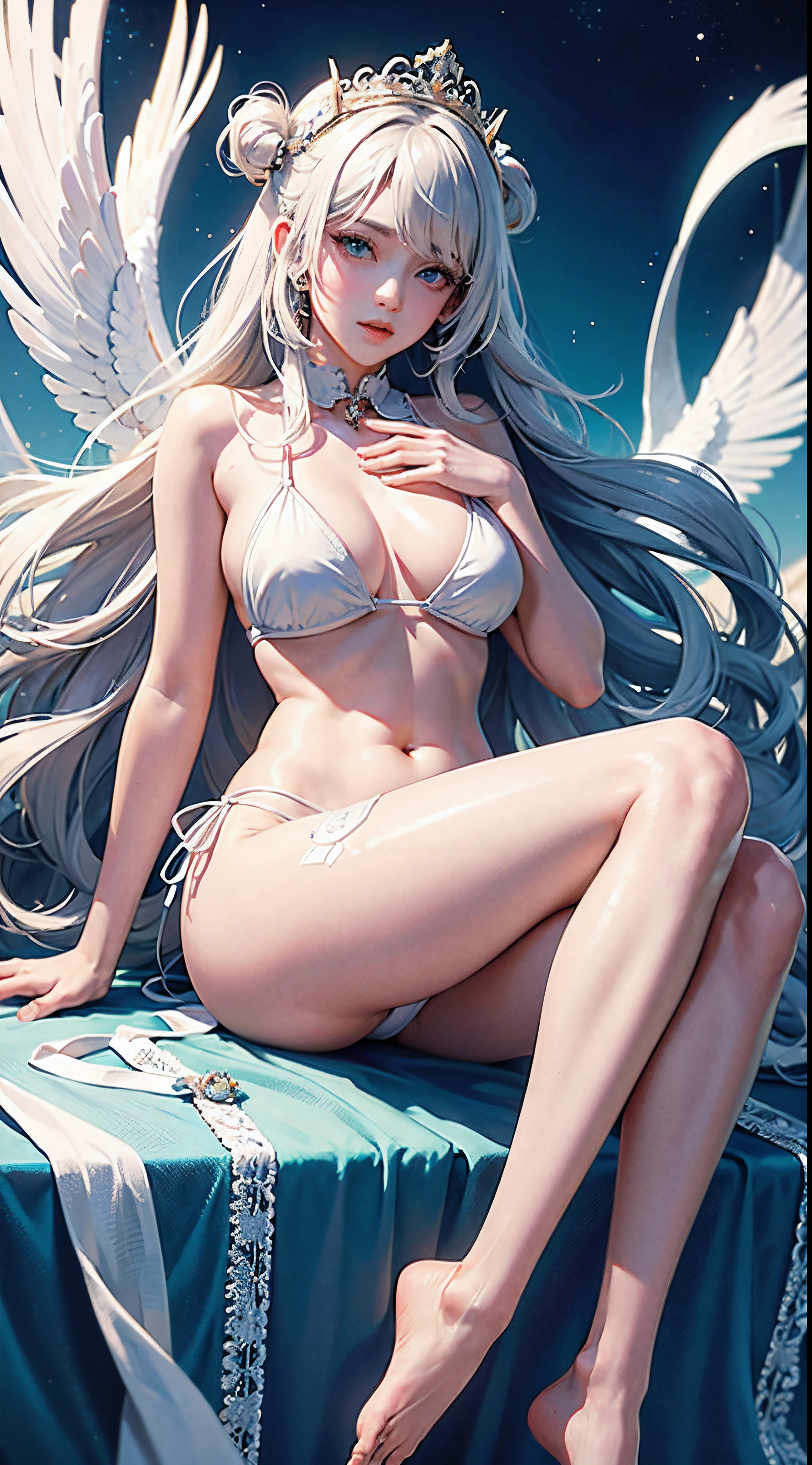 White silk pantyhose,with her mouth open,,Cute nose,Cute and beautiful girl,The legs are relatively long,Breasts are more realistic,Face me below,The eyes are relatively large,good facial features,Long gray hair,obscene exposure,The eyeballs are relatively large,Eyes sparkle,Tender feet,The nose is relatively large,white color hair,No shoes,The chest is quite large,bathing suit,at a forest,Expose your hands to your chest,legs long,The face is super pretty