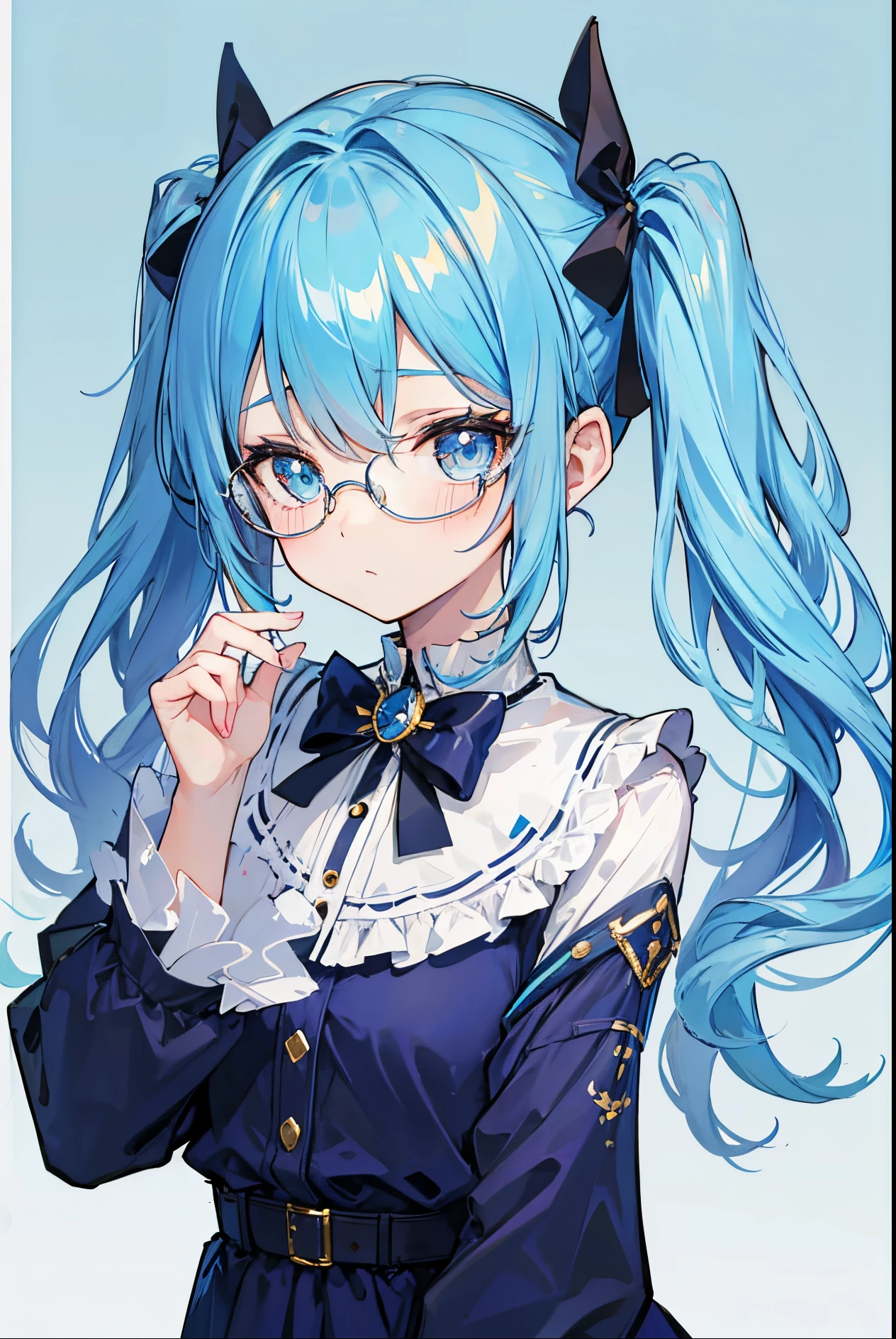 careless,Glasses lady,Cute little Lolita with light blue twin tails,Little cute,Moe girl,Soft and cute,Cute and cute,Blue-gold pupils,Golden decoration