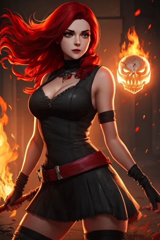 Mikaela Reid from dead by daylight, sexy witch outfit, red hair, chased by a killer