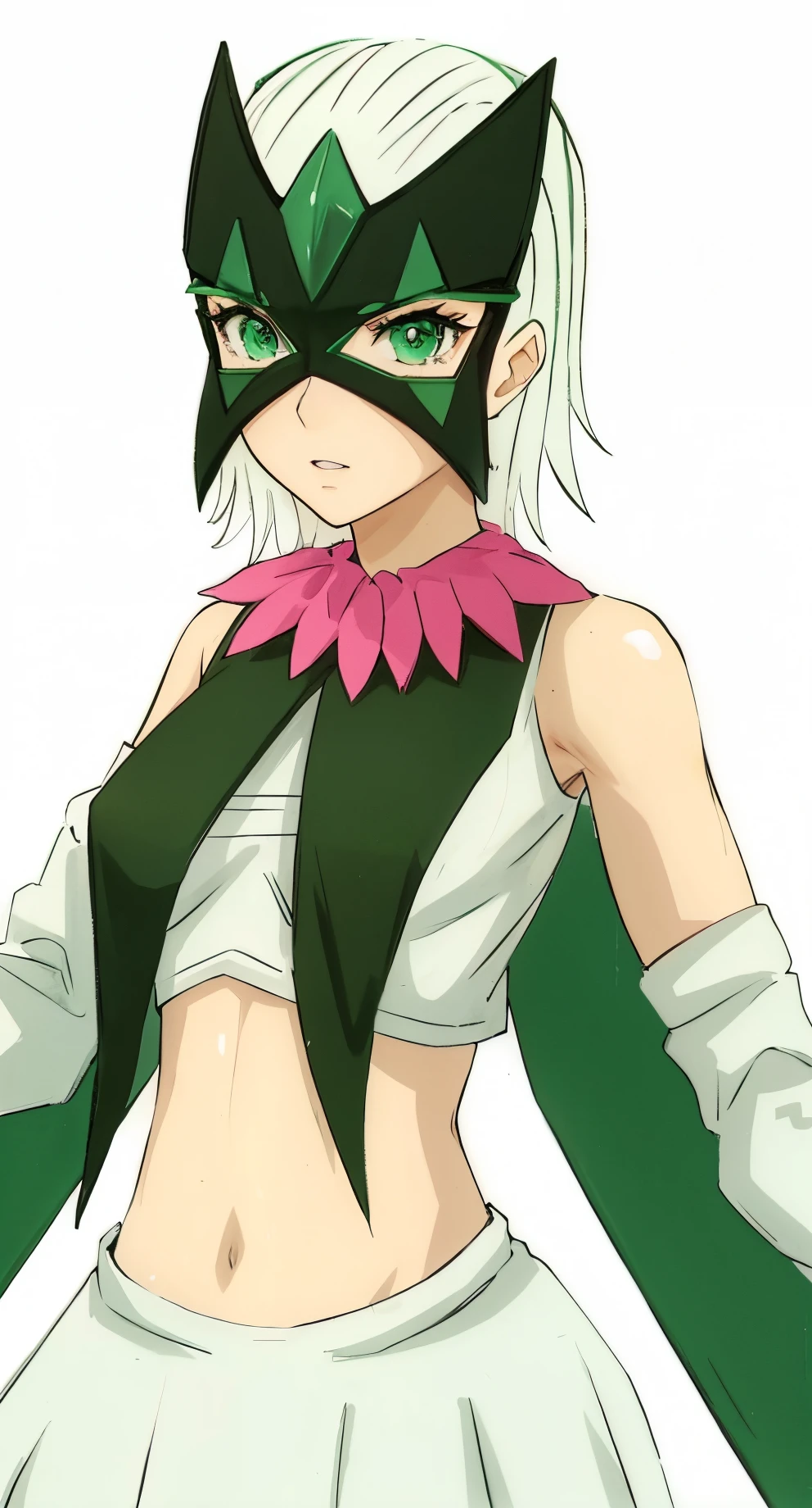 a woman in a green and white outfit with a pink bow, rogue anime girl, anime character,