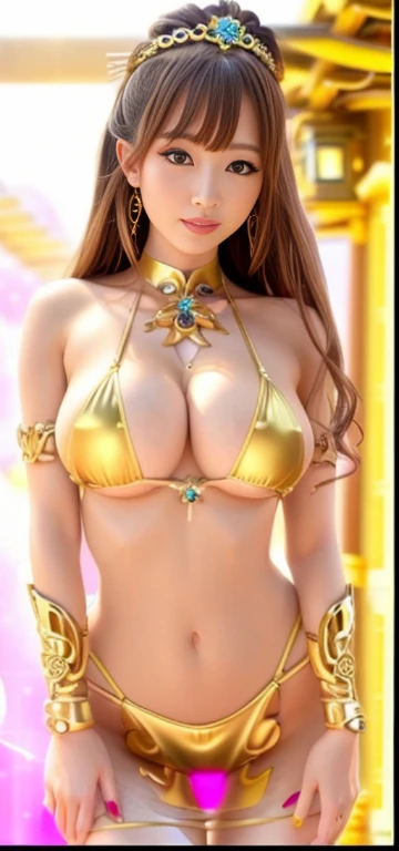 Photo of a beautiful girl wearing a golden micro bikini,a beauty girl，dark brown  hair， anime goddess beautiful goddess , ancient goddess, ((a beautiful fantasy empress)), Goddess. extremely high detail, goddess queen, extremely detailed goddess shot, golden goddess, goddess of Japan, cinematic goddess body shot, Young Goddess, , Trending on CGSTATION, Goddess of Beauty，sexy photo pouch body，Beautiful Girl&#39;Rocket Tits，Colossal tits，A sexy，Beautiful Girl Goddess，kawaii、Gekikawa、