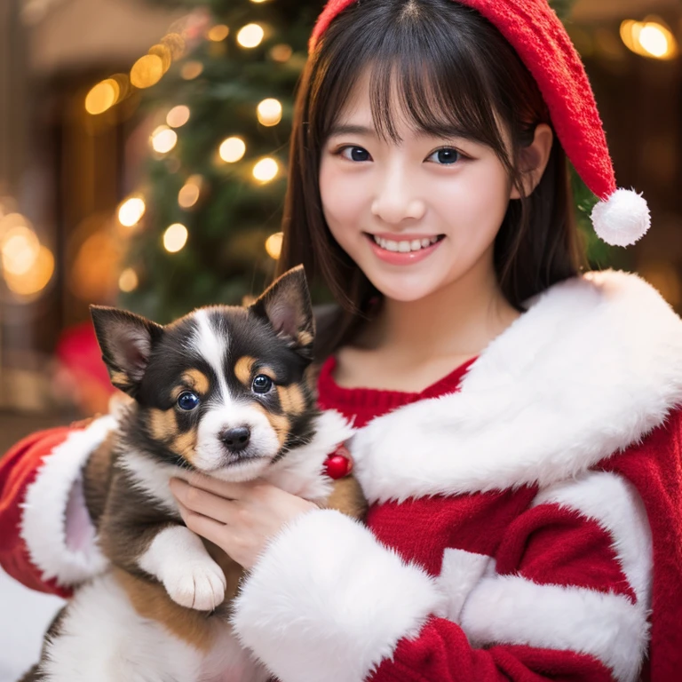 Christmas、Puppy happy being held by a cute girl