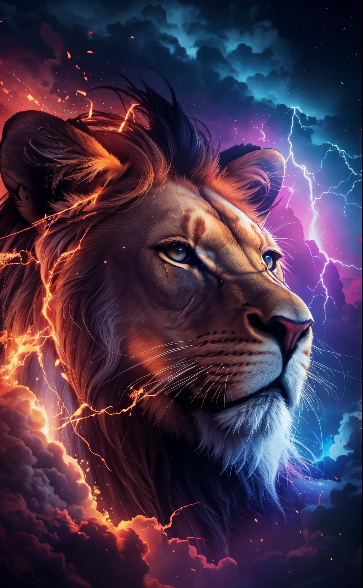 Lion, Divine thunders, Eletric Power, in fire, Divine Fire, Natureza, Natureza, Linda, renderizado, fotorrealista, UltraHD, 4k, texturasdetalhadas, thunders, sombras detalhadas, cores detalhadas, por do sol, sol se pondo, Sunset, Natureza Linda, Great Divine, por do sol, contraste detalhado, contraste realista, alta resolução, cores detalhadas, fogo, eletricidade, divina criatura, 8k, Detailed Realistic, 16K, 8K, HD, Elegante, cores Ultra HD, contraste detalhado 8k, Nitidez detalhada 8k,