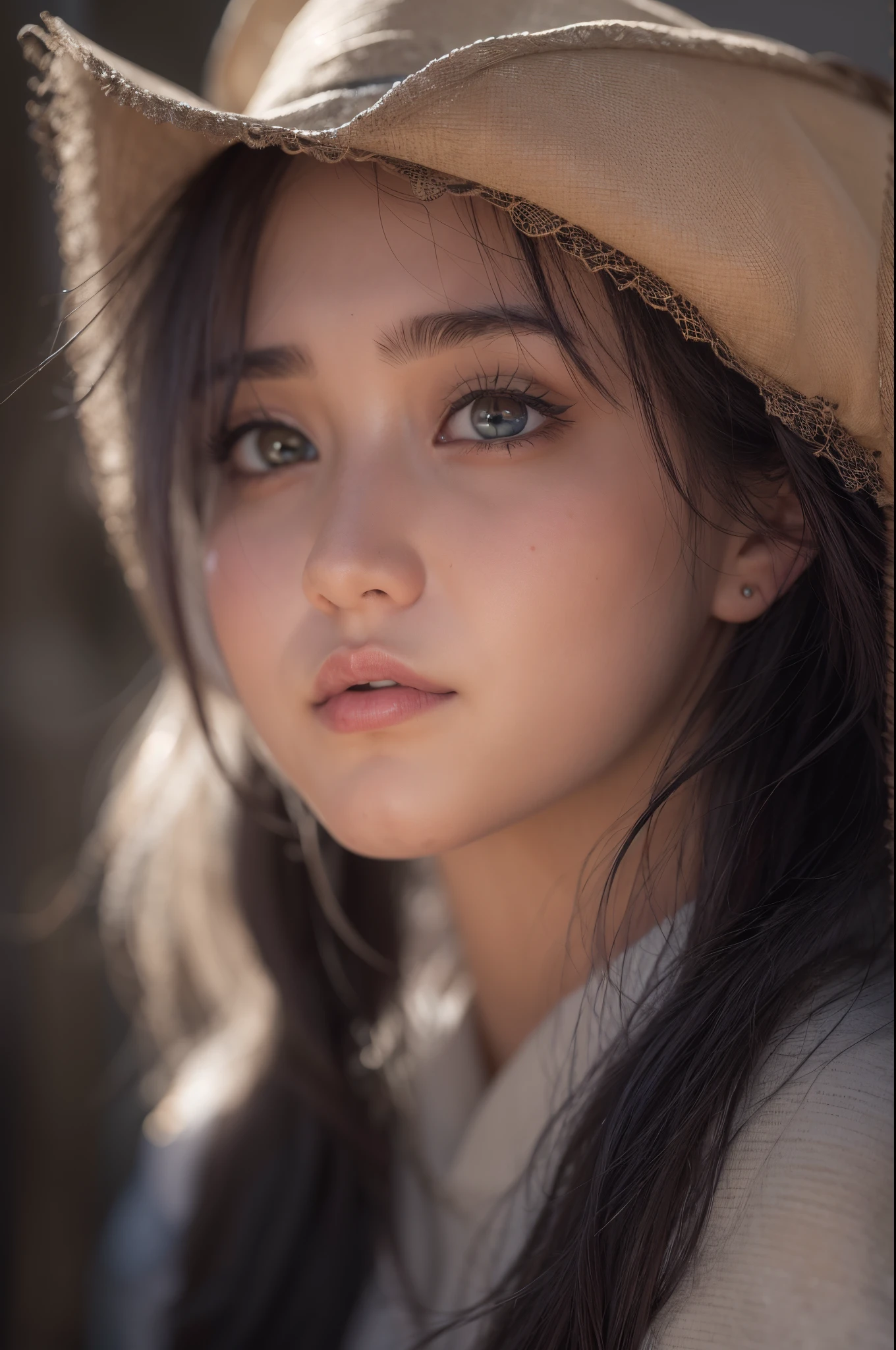 (Raw photo, Best Quality), (Realistic, Photorealsitic:1.3), masutepiece, extremely delicate and beautiful, Extremely detailed, nffsw, Unity, 8K, amazing, finely detail, Ultra-detailed, hight resolution, absurderes, Soft light, (Black hair, Short hair, Curly hair, hair messy, Bangor Tiful Detail Girl, Detailed fingers, extremely detailed eye and face, beautiful detailed nose, Beautiful detailed eyes, (Light on Face), Looking at Viewer, (Closed mouth:1.2), 1girl in, Cute, 年轻, Mature Face, pale skin, (Half body:1.3, sittingium&#39;breastsout), Realistic face, Realistic body, beautiful detailed thigh, (ulzzang -6500-v1.1:0.6), Black shirt,  (Semi-smile:1.3),cowboy  shot