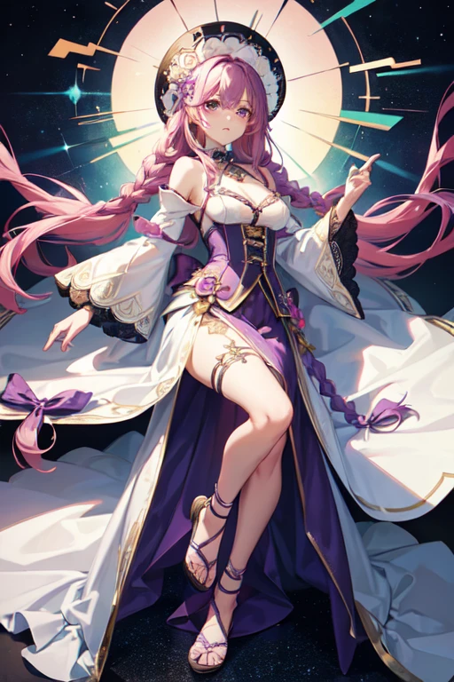 great quality ++ Extremely detailed high resolutionolution, very aesthetic, expressive eyes, (((perfect face))), (((face symmetrical))), ((good anatomy)), (((perfect hands))), (((8k))), UHD, HD wallpaper, (((detailed high cal, (((((1girl)))))), only, masterpiece, La Best Quality, high resolution, Highly detailed, (illustration), beautiful detailed eyes, (((combatant))), ((((full body)))), (((((Miku Izayoi))))), ((((((((purple hair)))))))), ((((((((purple eyes)))))))), (((rvcm_duotone3_haiRstyle))), (((agglutination))), Combination, (((mature female))), (((bangs))), (((blunt bangs))), (((hime cut))), (((hair ornament))), (((Idol))), (((background Concert))), (((background dome))), (((dancing))), (((Singing))), (((((((star-shaped pupils))))))), ((((purpler hair)))), (((purple eyes))), (((pink dress))), (((Sleeveless Dress))), (((pink gloves))), (((pink thighhighs))), (((belt))), (((narrow shoulders))), (((narrow waist))), (((They are smiling))), Long hair, huge, garden of a castle, (((mature female))), masterpiece, Best Quality, ((masterpiece)), ((best calidra derailed)), Upper part of the body, (((face to face look))),