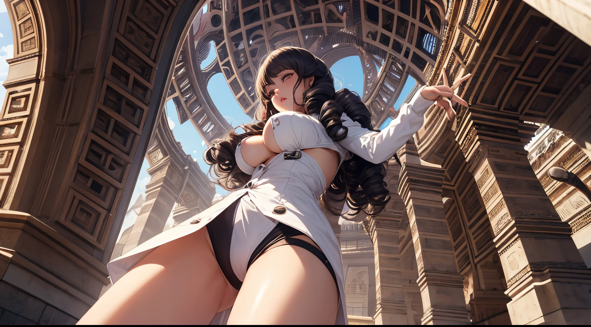 cyber punk perssonage, 1个Giant Breast Girl, Elongated, Wearing cardiovascular technician attire, (Eye fatigue hair, Spiral Curls:1.36), thin lipss, a variety of poses, Serioeckle:0.5), (dark mole:0.3), (skin spots, , skin blemish, age spots, fluff:0.3), from below , Inside (Arc de Triomphe star:1.4), , Hot topics on artstation,, springtime,, natta,, Natural Hands 2-3500 Best Quality, Beautiful and delicate lips, delicate finger, Detailed pupils, illustratio, NaturalHand2-3500