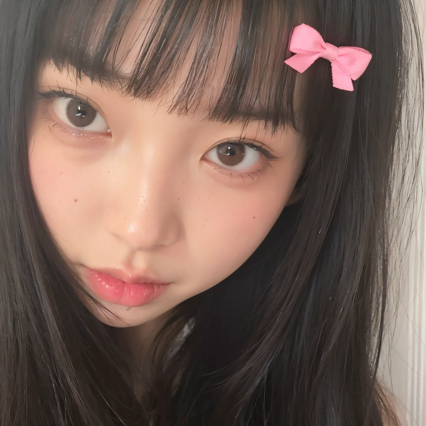 Arafed Asian girl with a pink bow on her head, Chiho, Shikamimi, Kimi Takemura, Shiori Teshirogi, El Corte Hime, Narumi Kakinouchi, Cabello negro Hime cortado, Yoshitomo Nara, Sui Ishida con cabello negro