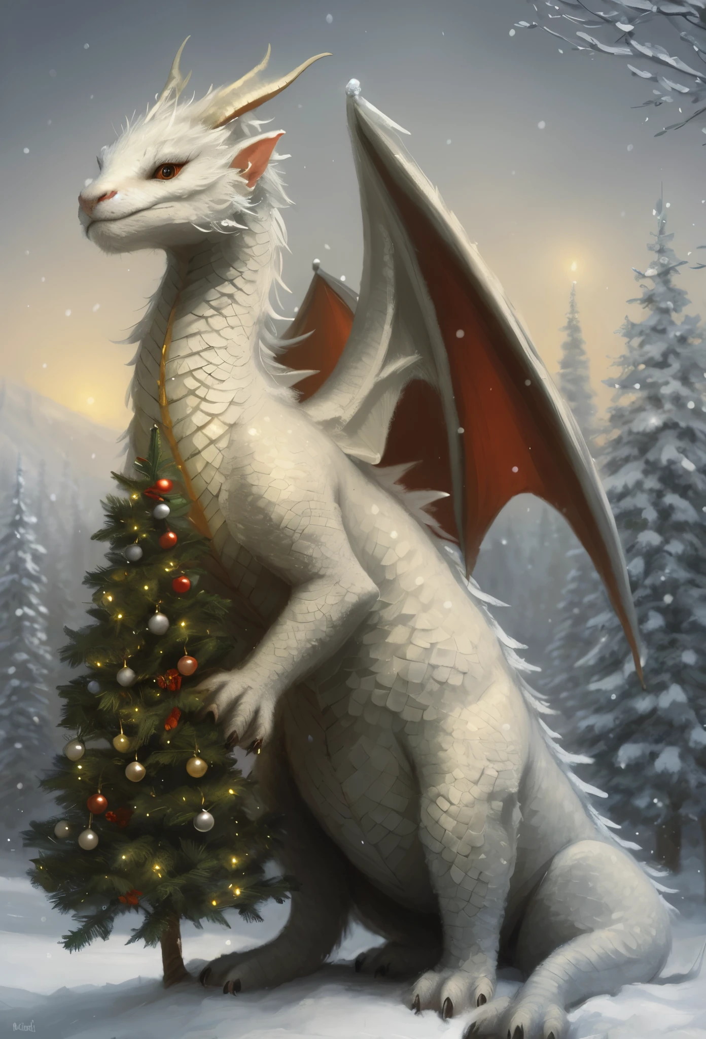 Picture of a little dragon wearing a Santa suit and hat., childrens art in artstation, inspired by Michael Malm, portrait of an elf, adorable digital painting, portrait of a gnome called eldon, Classic portrait, portrait of an elf, Santa, based on Rudolf F.. Ingerle, close portrait, based on Ivan Kramskoy