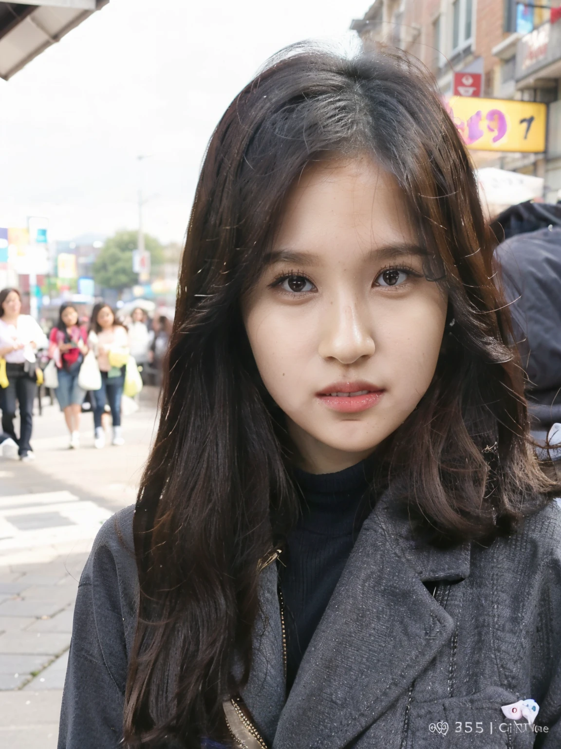 Myoui Mina from twice face, arafed woman with long black hair and a gray jacket, ulzzang, korean girl, bae suzy, beautiful south korean woman, jaeyeon nam, wan adorable korean face, young adorable korean face, 19-year-old girl, gorgeous young korean woman, jinyoung shin, beautiful young korean woman, young cute wan asian face, xision wu