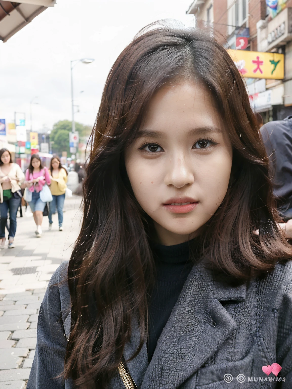Myoui Mina de duas vezes cara, mulher arafada com longos cabelos pretos e uma jaqueta cinza, Ulzzang, menina coreana, Bae Suzy, Mulher sul-coreana bonita, Jaeyeon Nam, wan adorable korean face, young adorable korean face, 19-year-old girl, linda mulher coreana jovem, Jinyoung Canela, mulher coreana jovem bonita, young cute wan asian face, Xision Wu