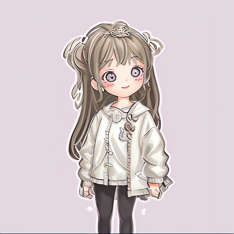 （a sticker）， 1 cute girl， 清晰的线条， clean backdrop， white backgrounid
