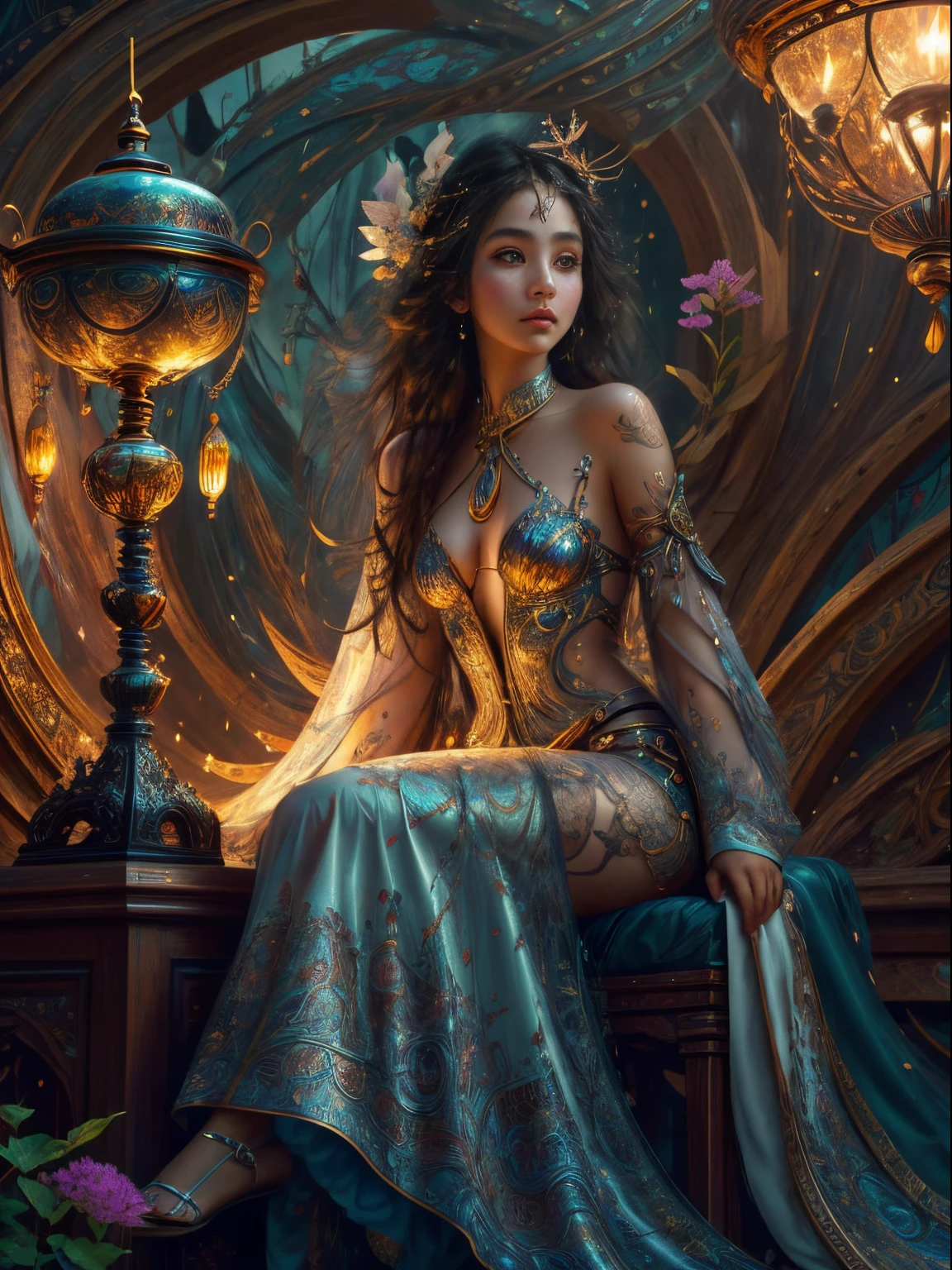 girl holds hourglass in her right hand, girl sitting on stool watching hourglass in her hand,, (masterpiece), best quality, expressive eyes, perfect face, naked woman very thin pussy, (masterpiece), best quality, expressive eyes, perfect face, huge hourglass, antique hourglass, floating antique clock, beautiful girl inside the hourglass, beautiful Latin girl behind the clock glass, floating antique clock, lamp , lantern, dark night sky, cloudy sky, rain clouds with lightning, beautiful girl looking up, long black hair, dark, high resolution, 8k, beautiful latin girl face, cool beauty, transparent white silk dress, style beauty, bright fog. Paint water splashes. Magic spell. Baroque elements, intricate oil paintings, swirling bubbles and fountains, full body, extremely detailed (Fractal Art: 1.3), colorful, more detailed, slight smile, sitting on stool with legs spread, view of pubic hair, 1 sexy girl in clothes transparent, small breasts exposed, transparent open t-shirt, tattoos of mandalas and flowers, best quality, black and brown hair merged in water, naked girl, beautiful visible pubic area, small breasts in sight, perfect hair, perfect full lips, body delicate and perfect, digital painting, intricately detailed eyes looking up, girl looking up, metallic colors and enamel, fine art, finely drawn hands; magical garden, metallic roses, autumn leaves, metallic colors and enamel, meditation, girl in a state of meditation, rain, wlop style art, Latin girl with tanned skin, shiny brown skin, bare feet stepping on garden grass, scene inside glass hourglass, floating antique clocks, impressionist art,