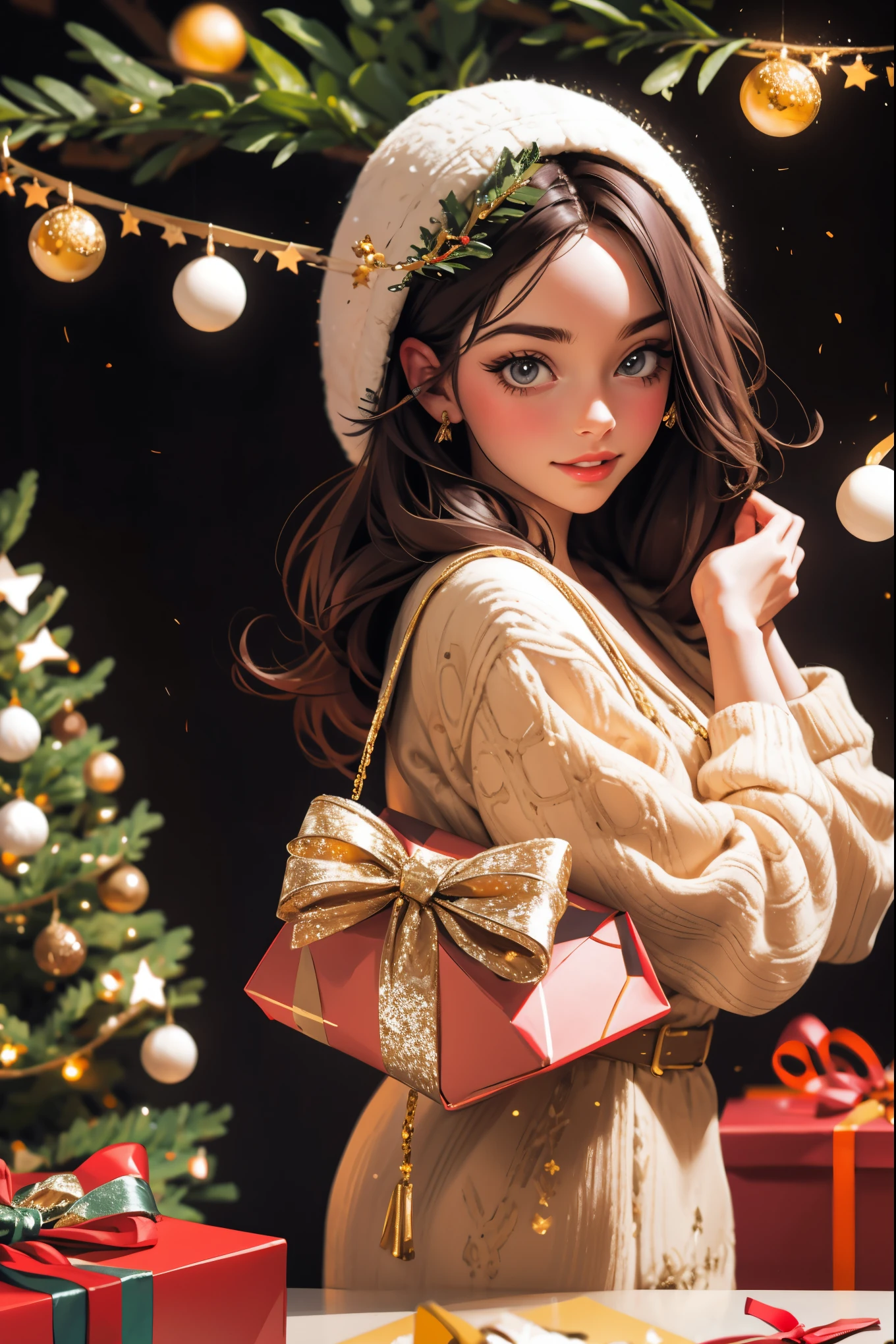 (best quality,4k,8k,highres,masterpiece:1.2),ultra-detailed,realistic,gifts,table,Christmas tree,decorations,wrapping ,bows,ribbon,presents,holiday spirit,vibrant colors,warm lighting,cozy atmosphere,toys,cards,candles,snowflakes,joyful,celebration,exquisite details,exciting surprises,shiny ornaments,sparkling tinsel,beautifully wrapped,excited children,anticipation,festive mood,magical ambiance,delightful moment,wonderful memories,family gathering,cheerful faces,Christmas magic,extravagant,abundance of presents,HDR,UHD,studio lighting,ultra-fine painting,sharp focus,physically-based rendering,professional,vivid colors,bokeh.