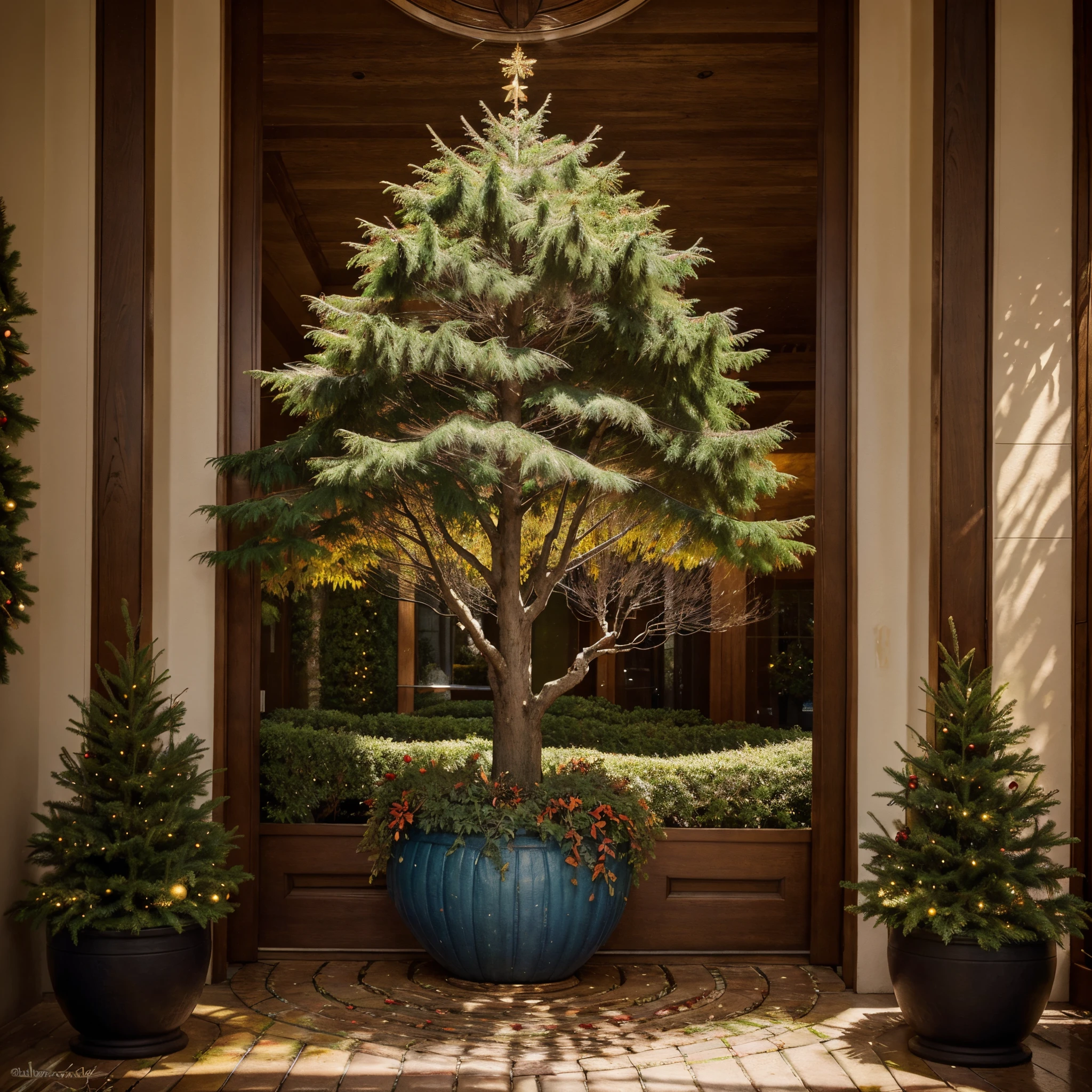 This exquisite illustration showcases a vibrant and dynamic tree, captured in a remarkable watercolor painting. The myriad of colors used, from vivid splashes to grungy ink textures, creates a mesmerizing blend of hues that breathe life into the image. The intricate brushwork and meticulous attention to detail result in a captivating pattern, evoking a sense of festive decoration. With every stroke, the artist expertly mimics the texture of the tree's bark, while the flowing lines add depth and movement to the overall composition. The high-quality image beautifully captures the essence of Christmas, radiating joy and a touch of nostalgia to anyone who beholds it.
